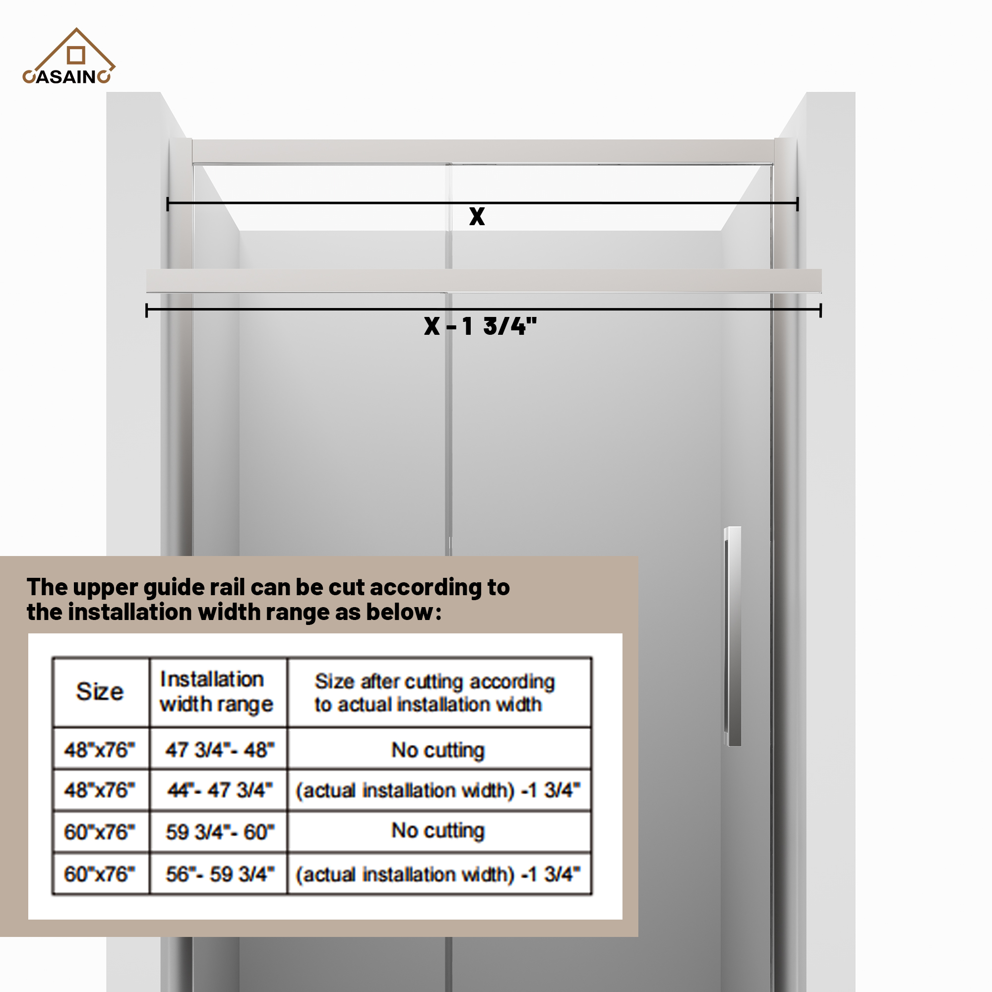 48"x76" Framed Shower Door with Cushioned Single Slide in Brushed Nickel/Chromed/Matte Black, 0.32 inch SGCC-certified Tempered Shower Glass