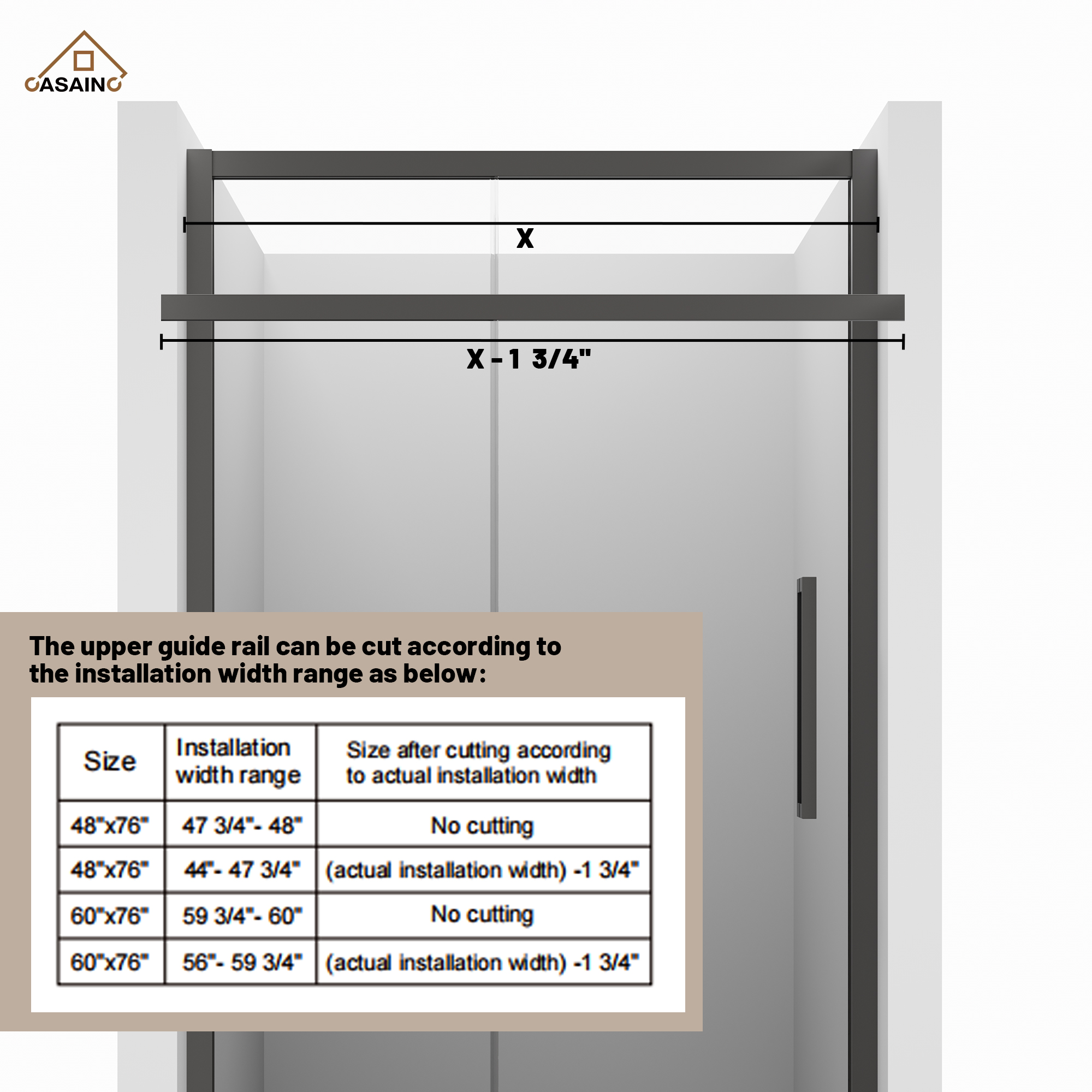 48"x76" Framed Shower Door with Cushioned Single Slide in Brushed Nickel/Chromed/Matte Black, 0.32 inch SGCC-certified Tempered Shower Glass
