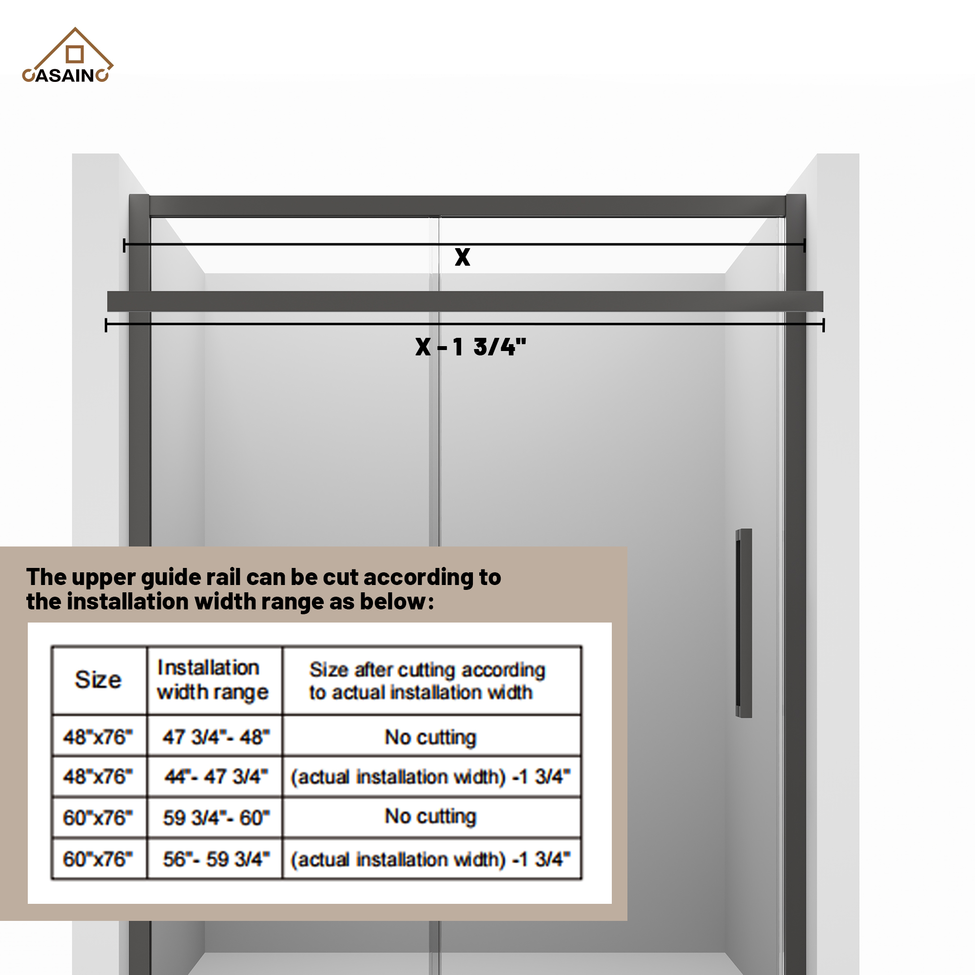 60"x76" Framed Shower Door with Cushioned Single Slide in Brushed Nickel/Chromed/Matte Black, SGCC-certified Tempered Shower Glass