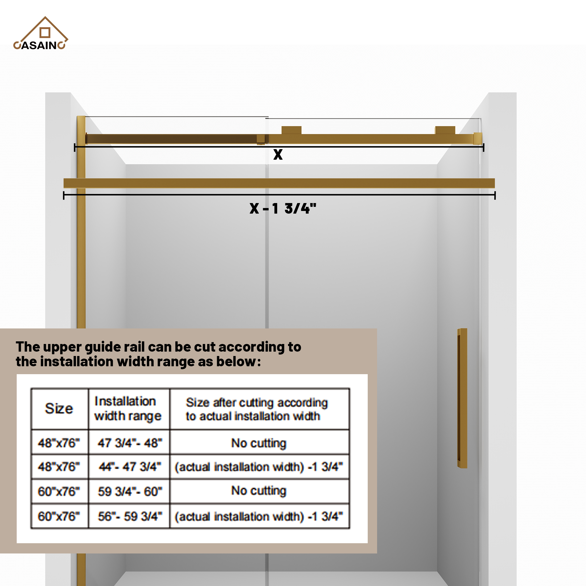 60"x76" Frameless Shower Door with Cushioned Single Slide in Brushed Nickel/Chromed/Matte Black/Brushed Gold, SGCC-certified Tempered Shower Glass
