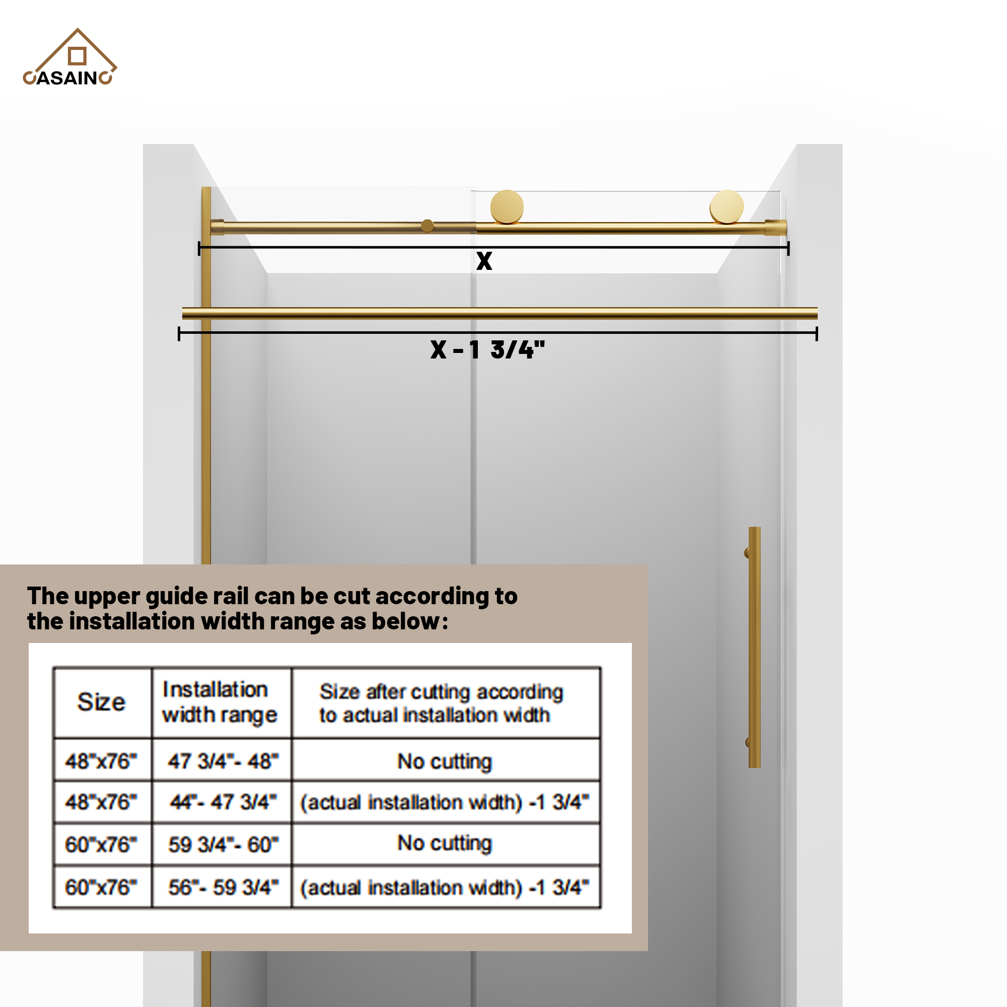 48"x76" Frameless Shower Door with Cushioned Single Slide Shower Enclosure in Brushed Nickel/Chrome/Matte Black/Brushed Gold