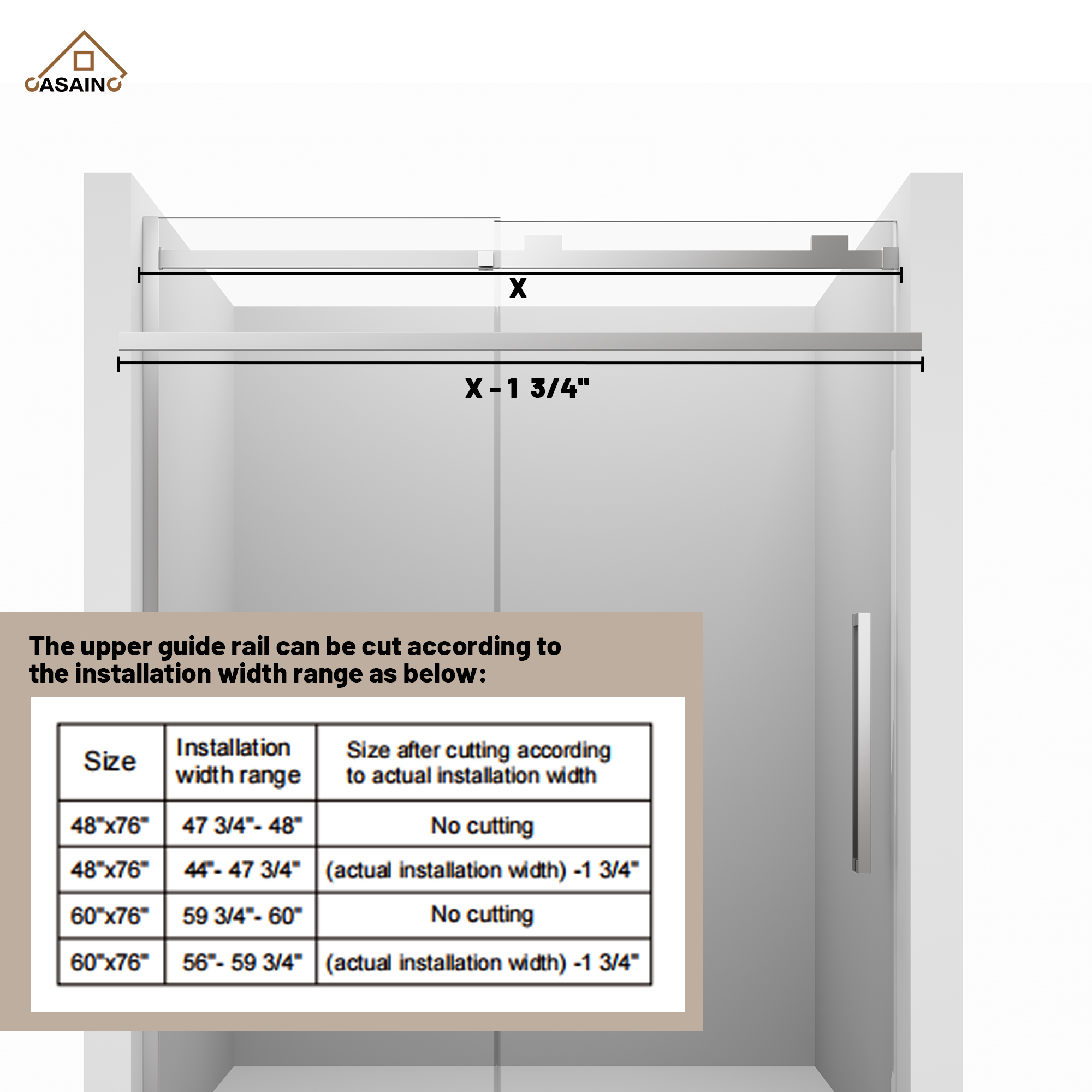 60"x76" Frameless Shower Door with Cushioned Single Slide in Brushed Nickel/Chromed/Matte Black/Brushed Gold, SGCC-certified Tempered Shower Glass
