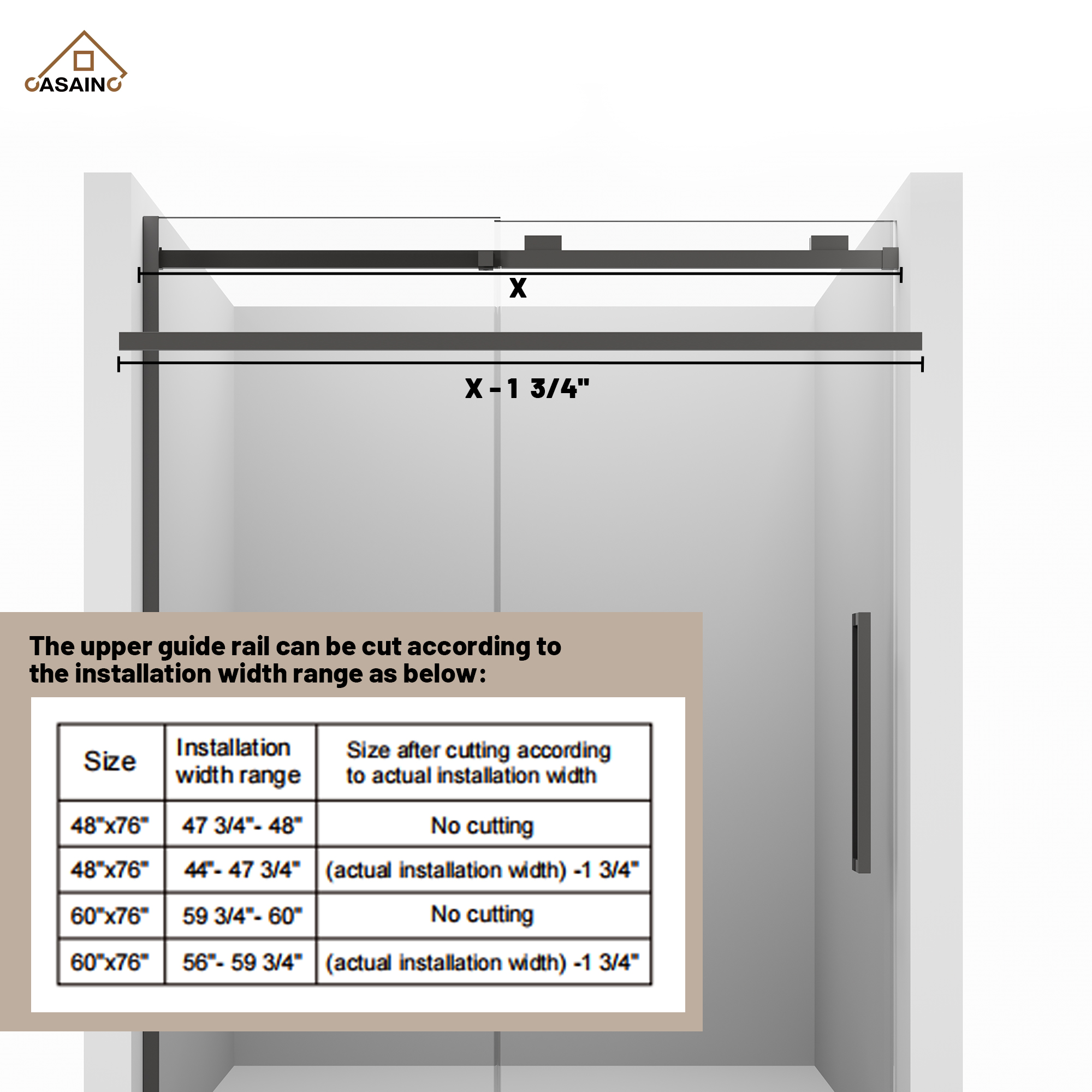 60"x76" Frameless Shower Door with Cushioned Single Slide in Brushed Nickel/Chromed/Matte Black/Brushed Gold, SGCC-certified Tempered Shower Glass