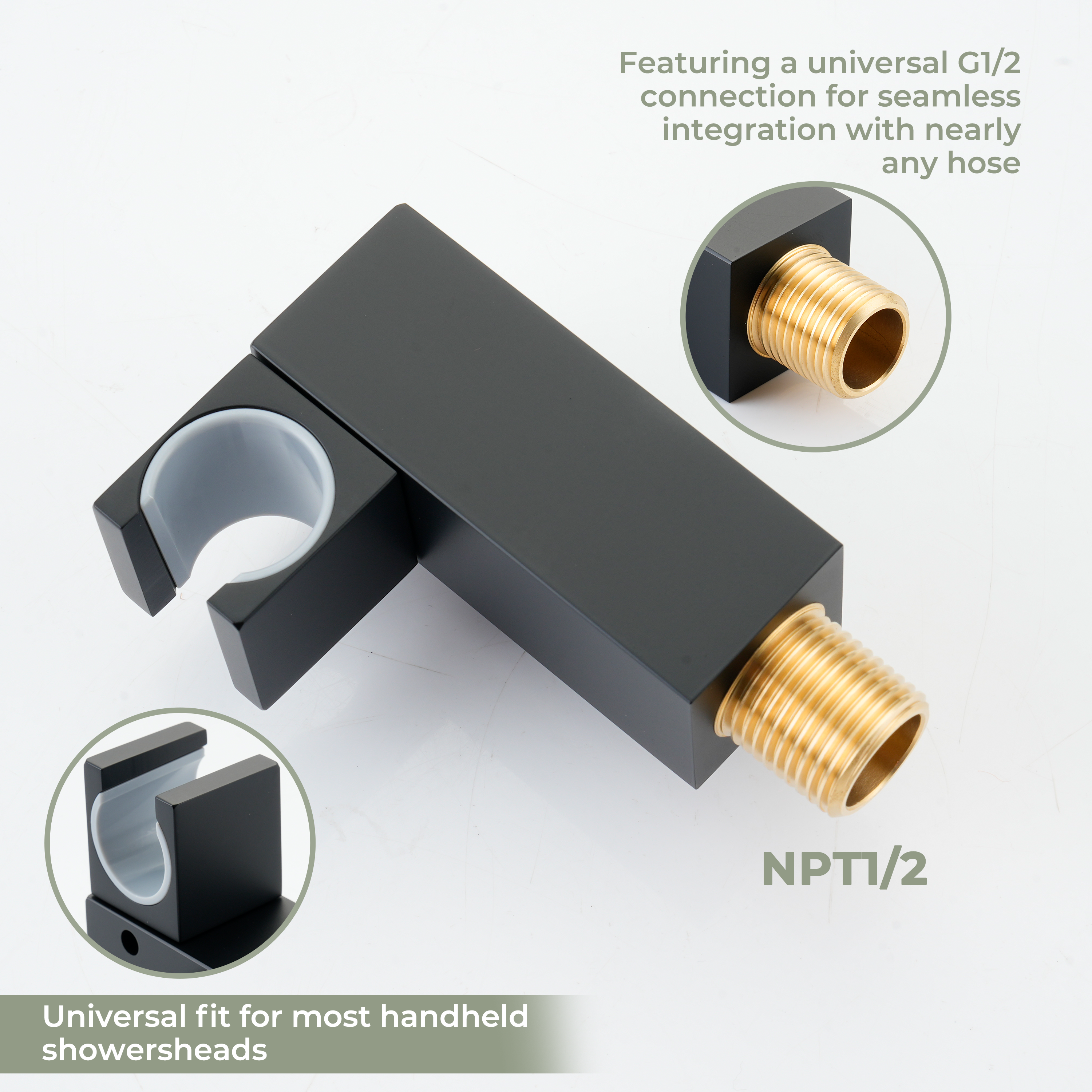 Square Brass Handheld Shower Holder with Adjustable Angle