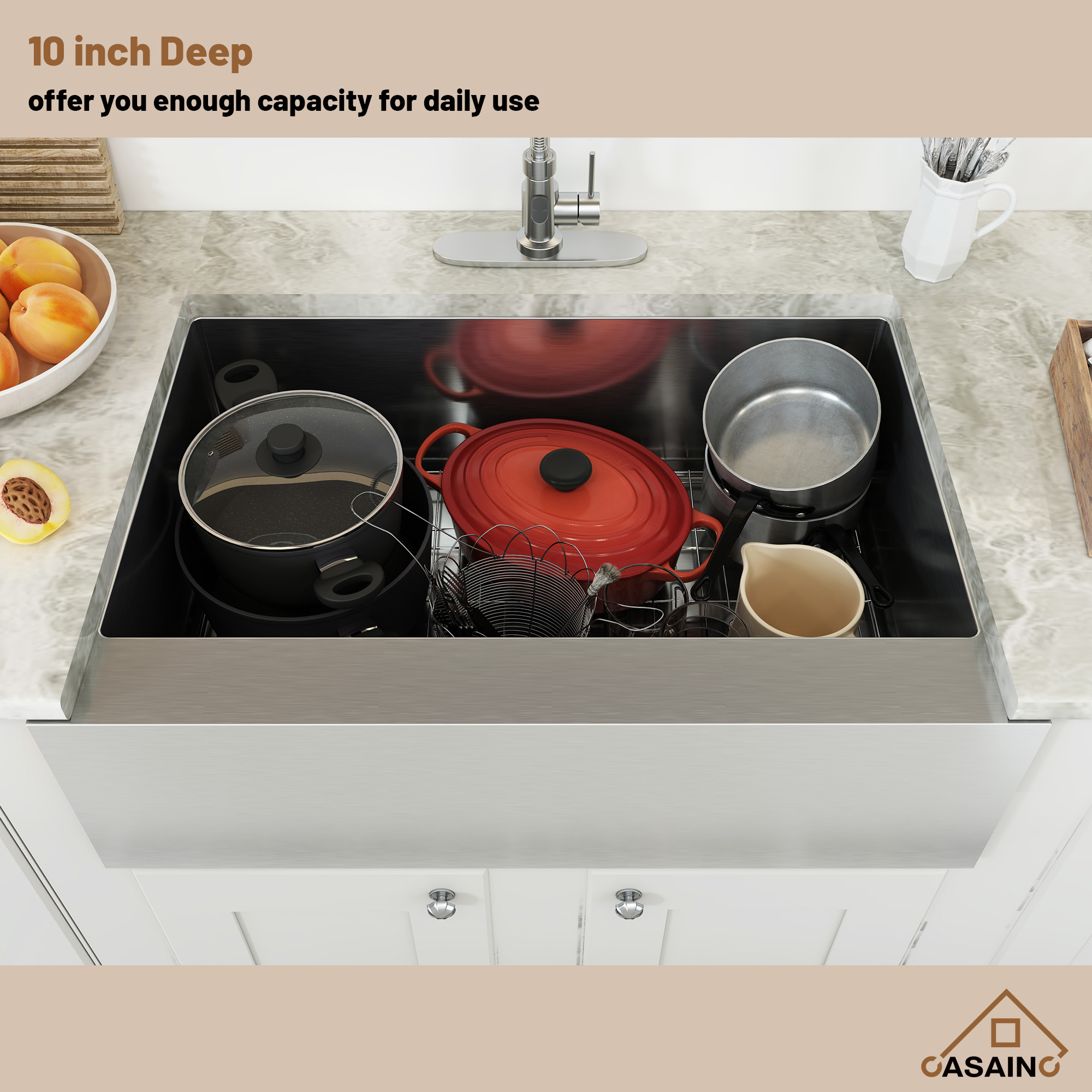 33 Inch Farmhouse Sink Stainless Steel Kitchen Sink Apron Front Stainless Steel 18 Gauge Single Bowl Kitchen Farm Sink Basin