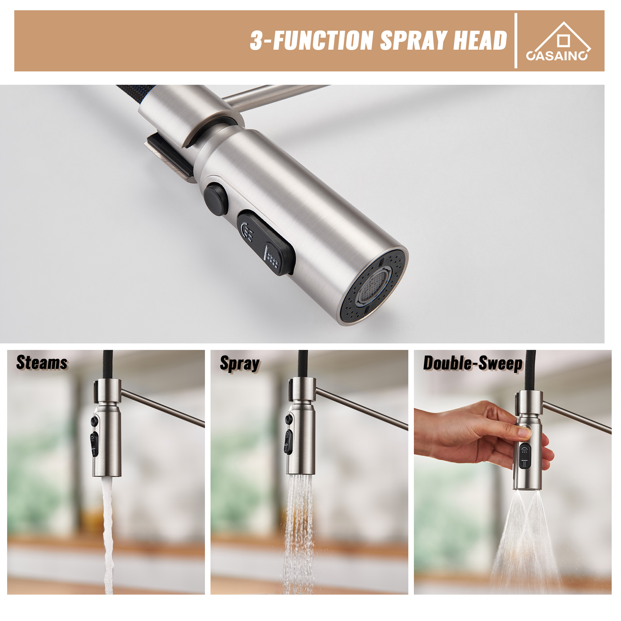 Commercial Style Pull-Down Single Handle 19" Kitchen Faucet