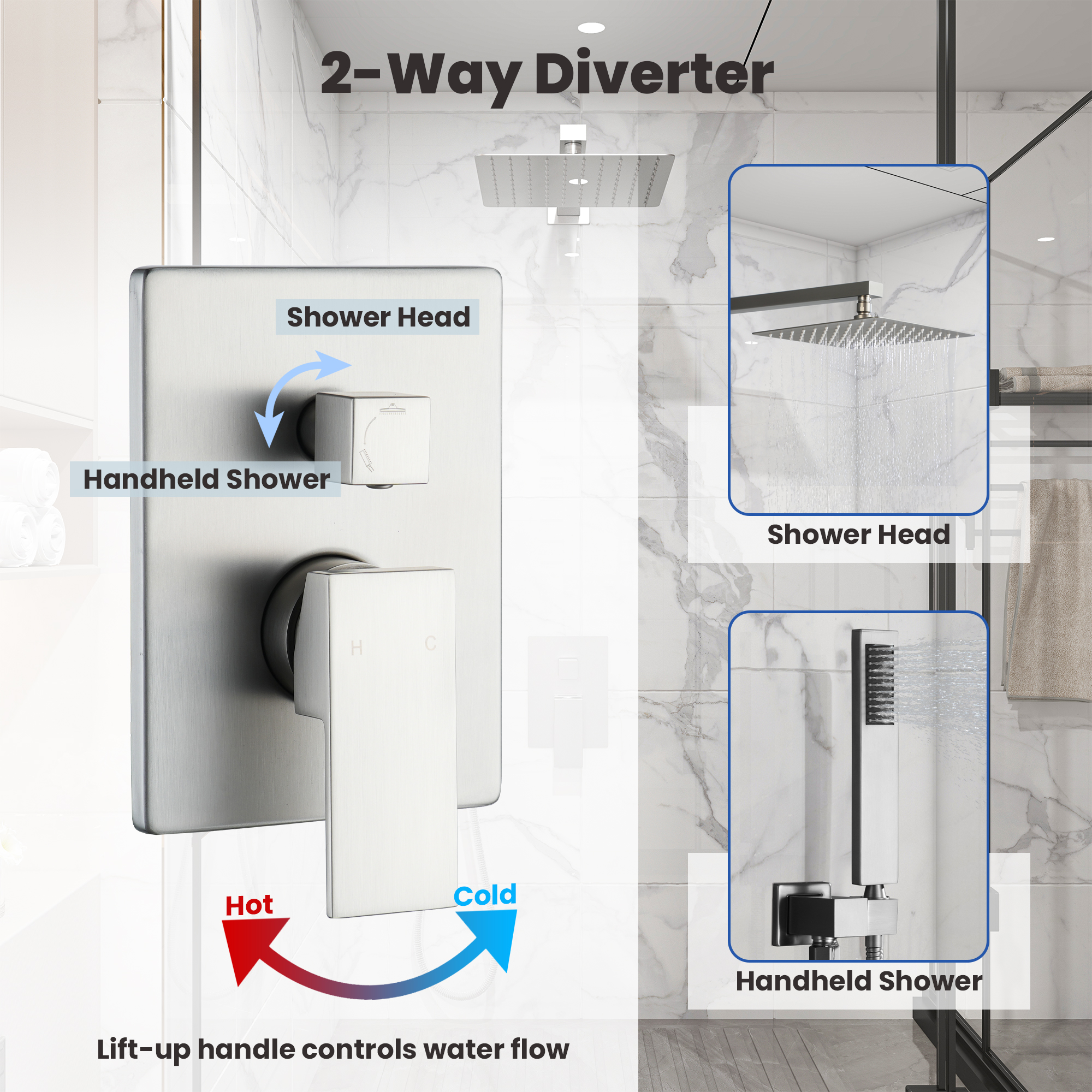 10" Square Brass Shower System with Handheld Shower and Pressure Balance Valve