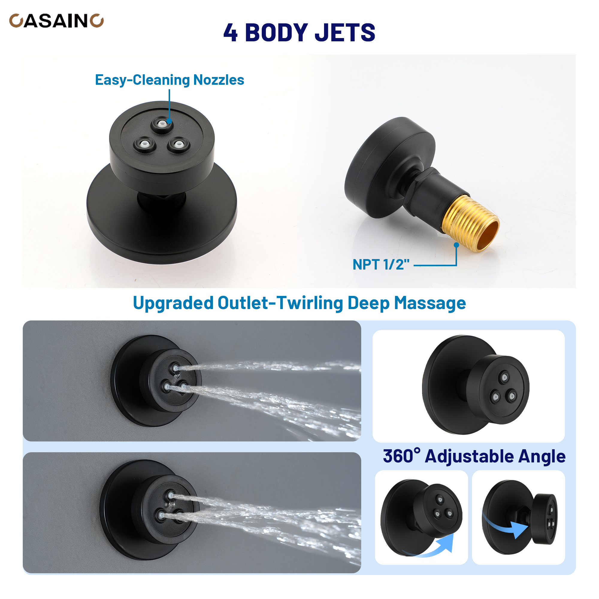 12-inch Wall-Mounted Body Jet Shower System with Slide Bar & Digital Display