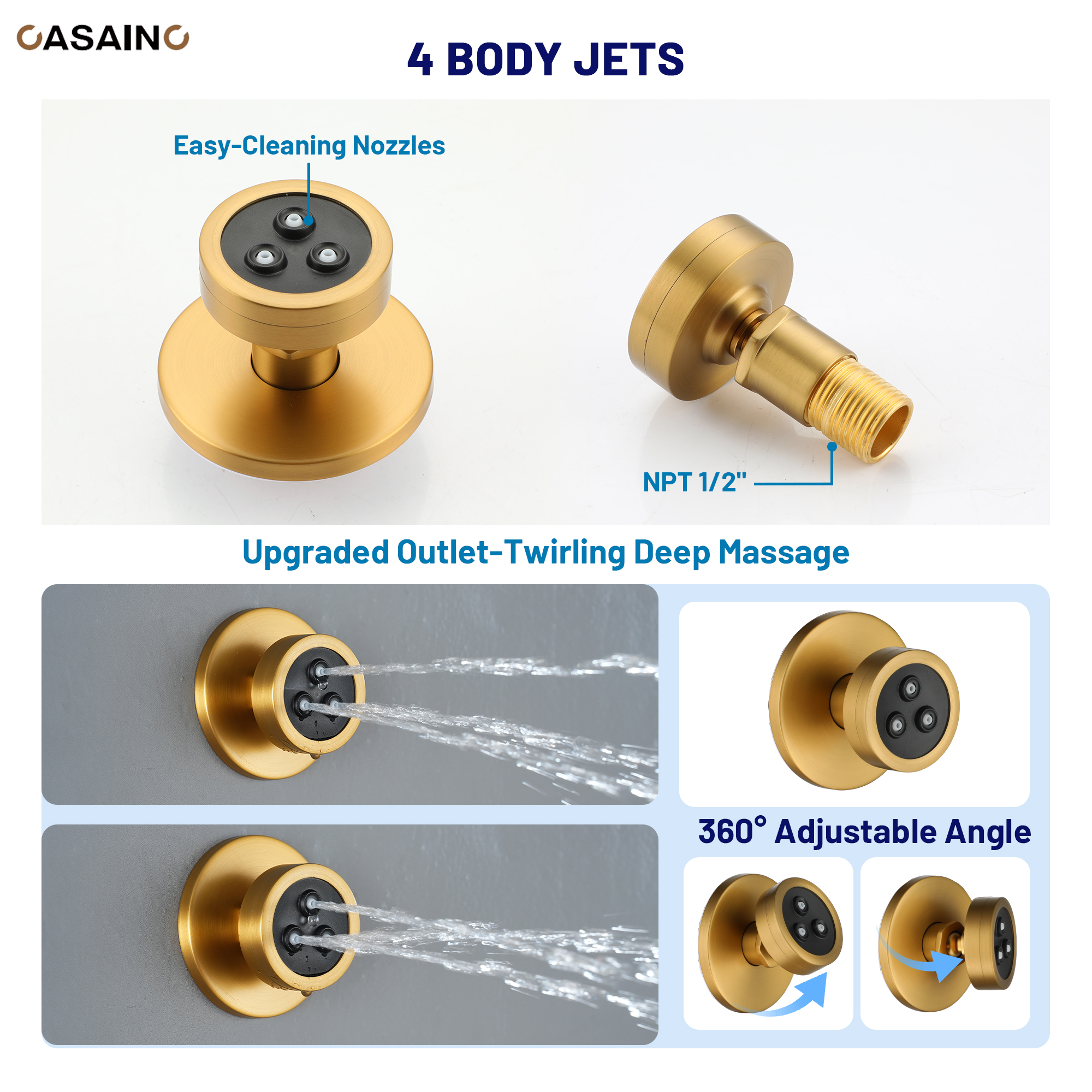 12-inch Wall-Mounted Body Jet Shower System with Slide Bar & Digital Display