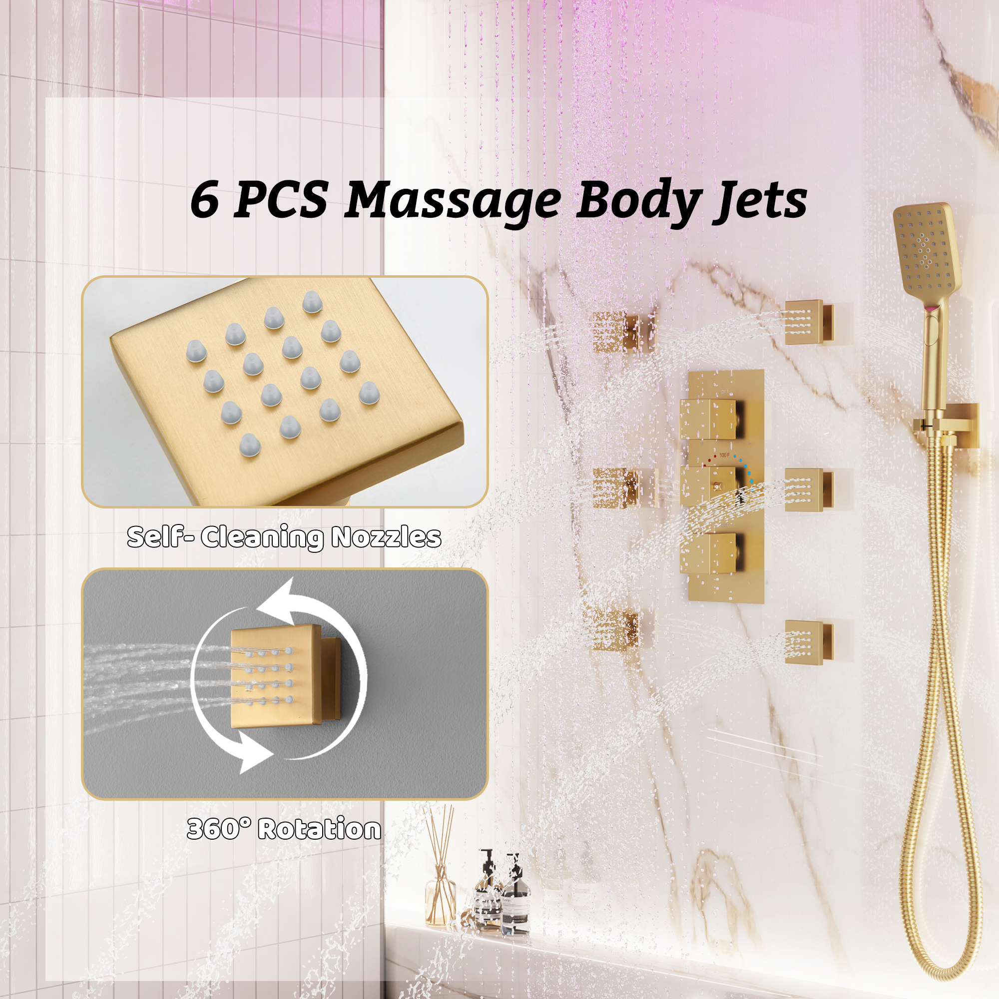 Thermostatic 4-Function LED Luxury Shower System with 12" Rainfall Showerhead