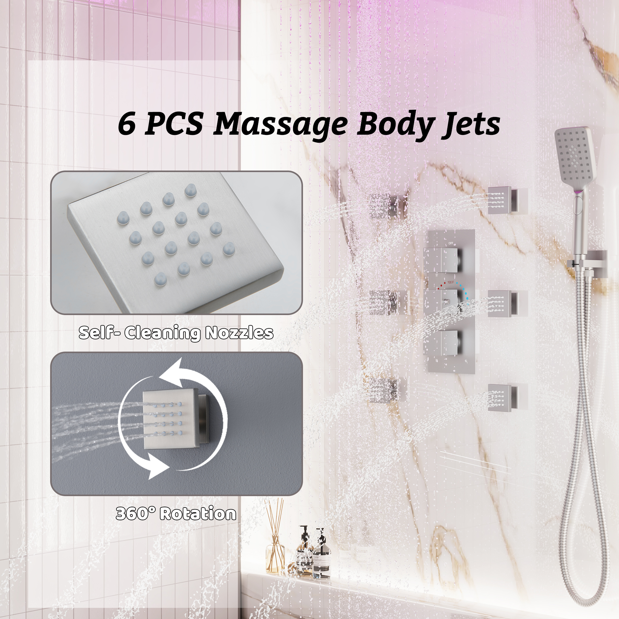 Thermostatic 4-Function LED Luxury Shower System with 12" Rainfall Showerhead