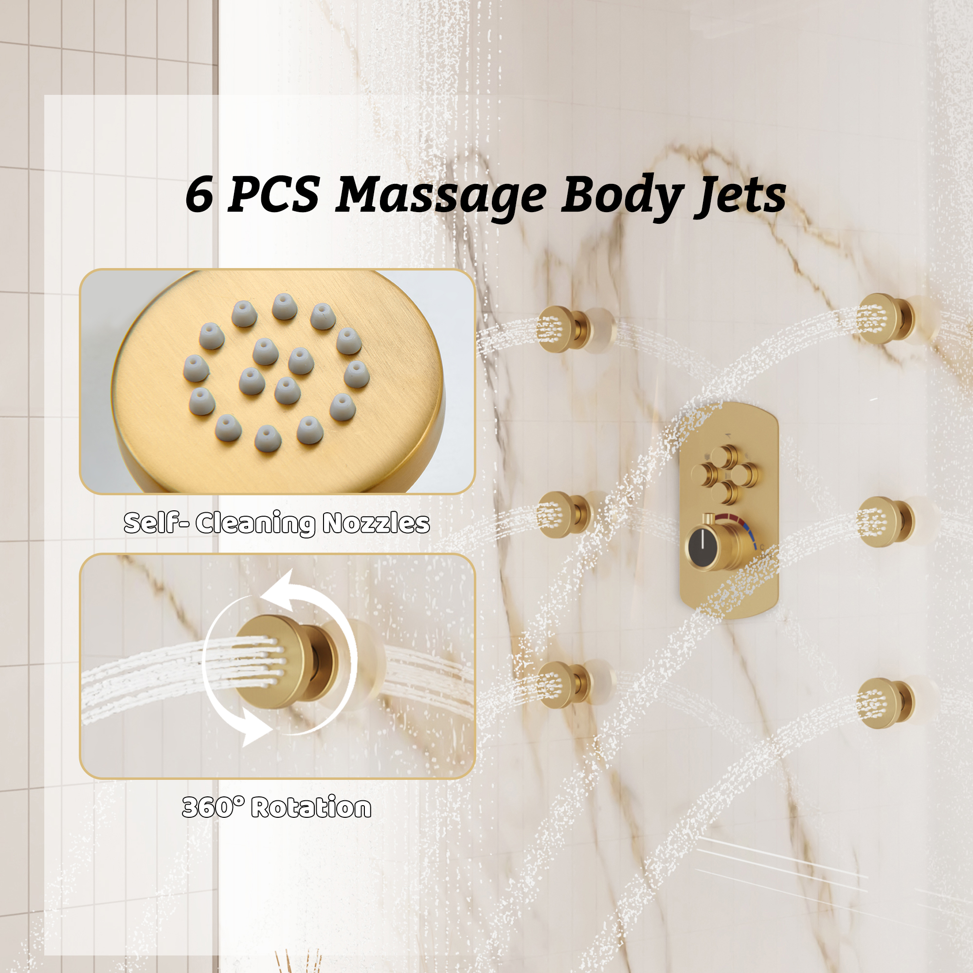 Luxurious Balancing Valve Shower System with 360° Body Jets and Water Bar Spray