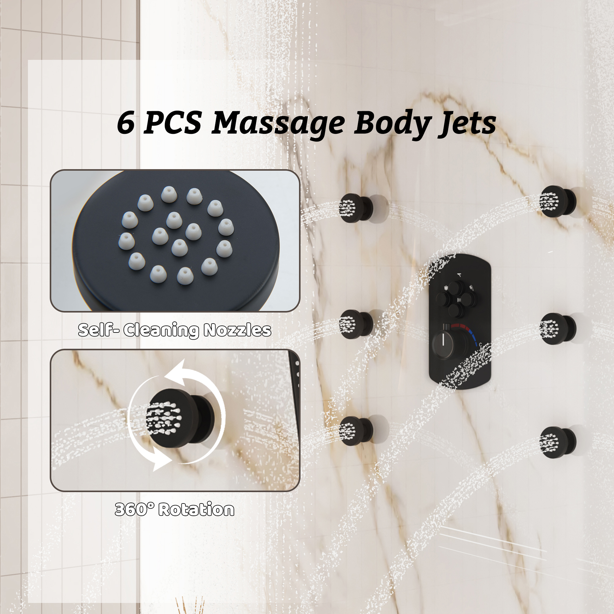 Luxurious Balancing Valve Shower System with 360° Body Jets and Water Bar Spray