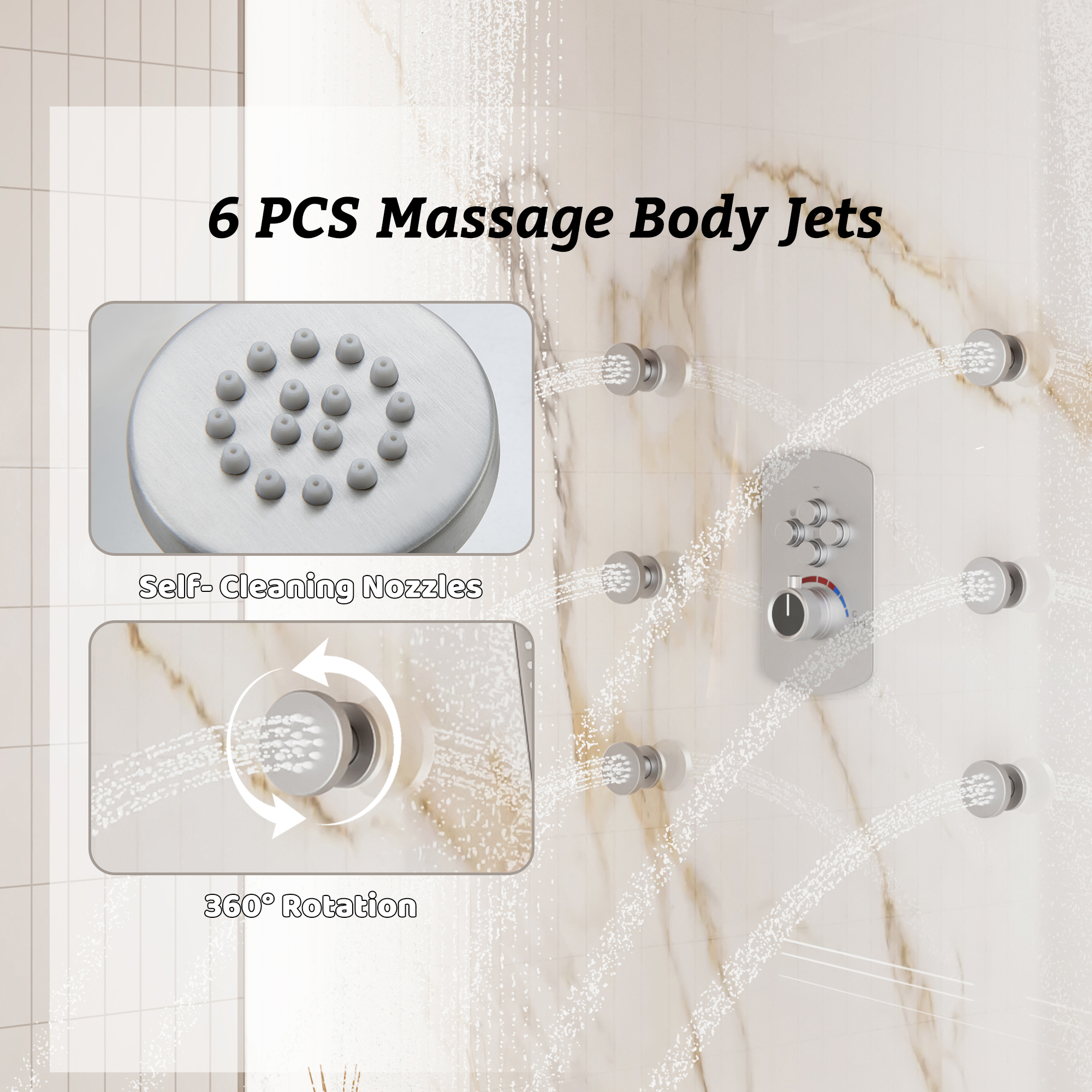 Luxurious Balancing Valve Shower System with 360° Body Jets and Water Bar Spray