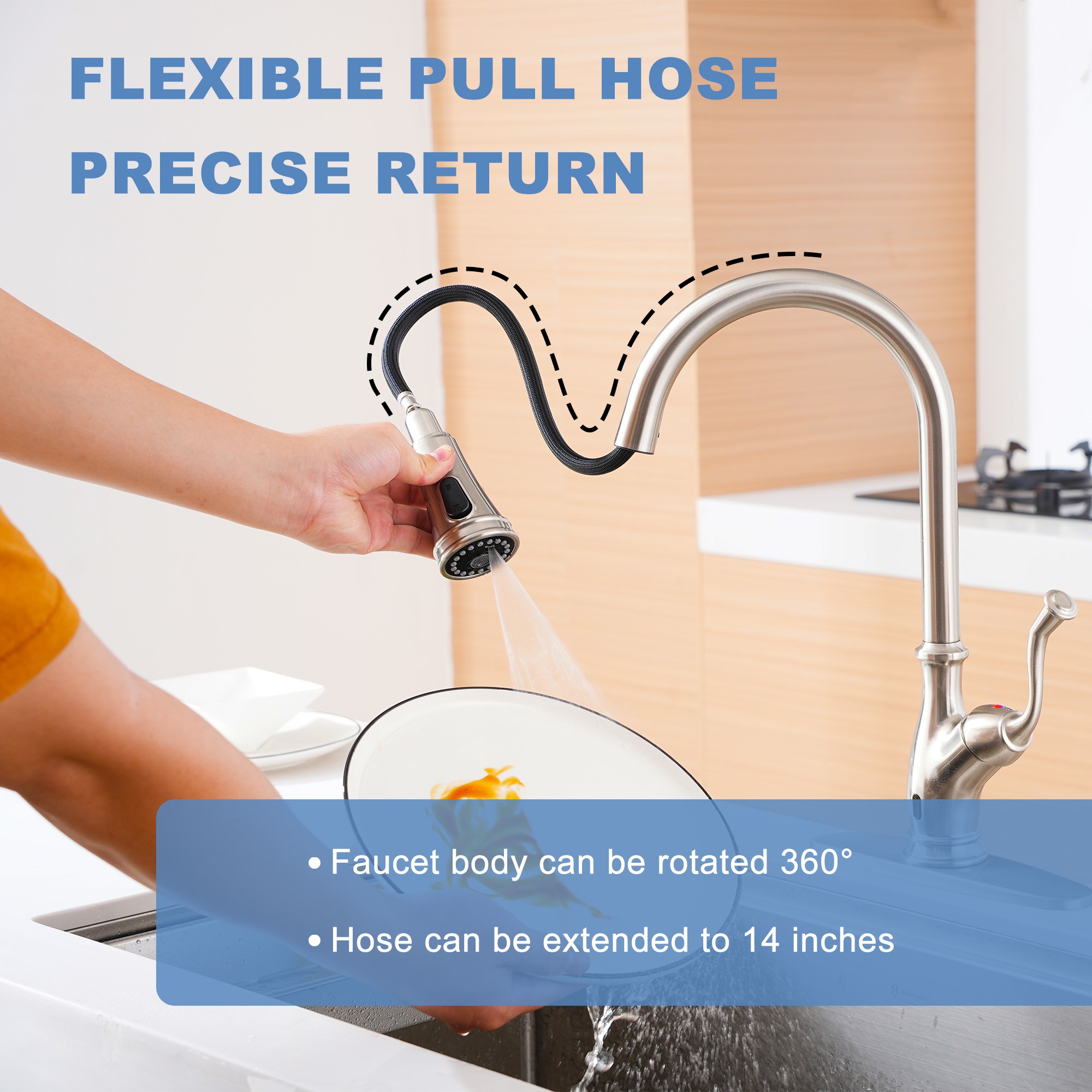 3-Spray Patterns 1.8 GPM Touchless Pull Down Sprayer Kitchen Faucet