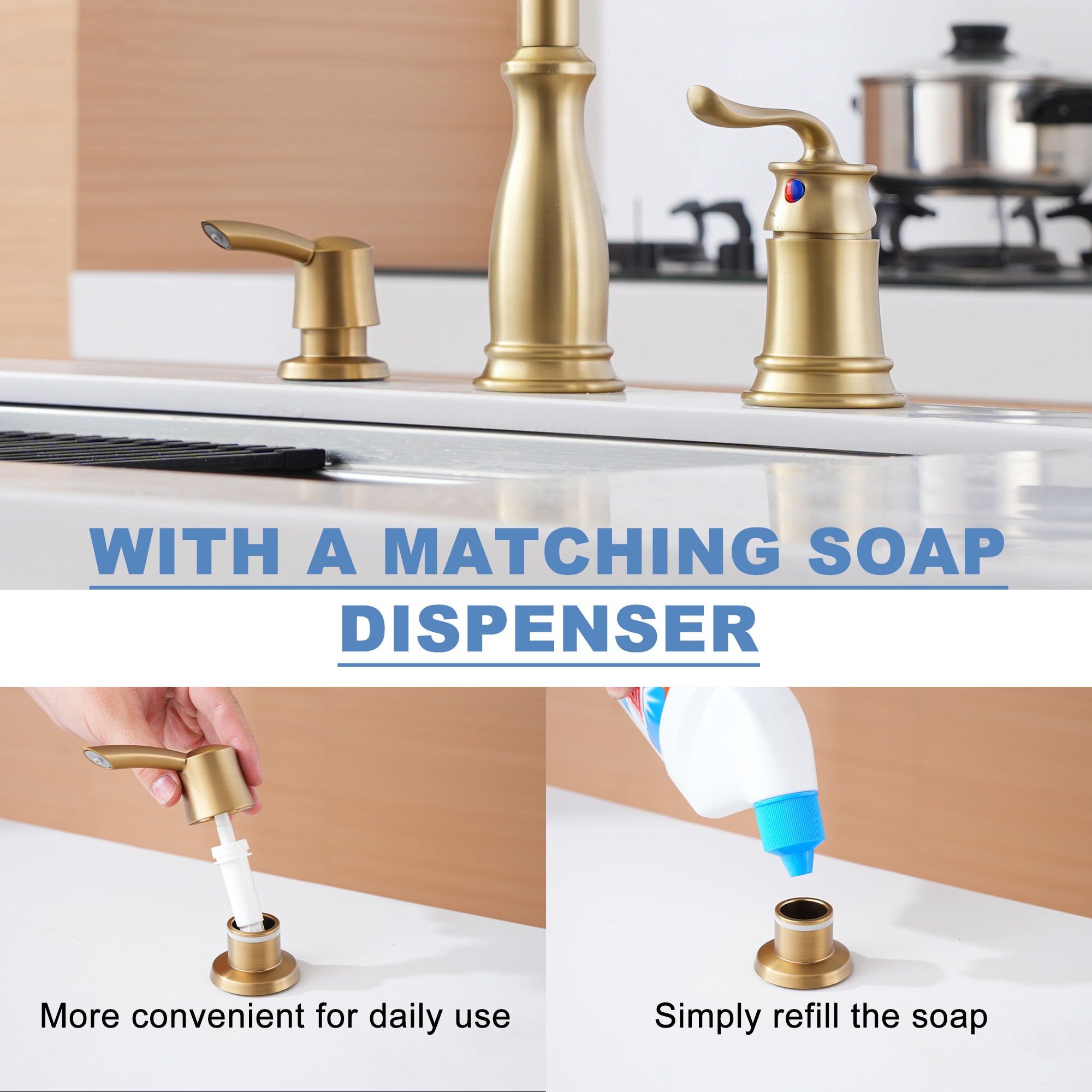 3-Spray Patterns 1.8 GPM Single Handle Pull Down Sprayer Kitchen Faucet with Soap Dispenser
