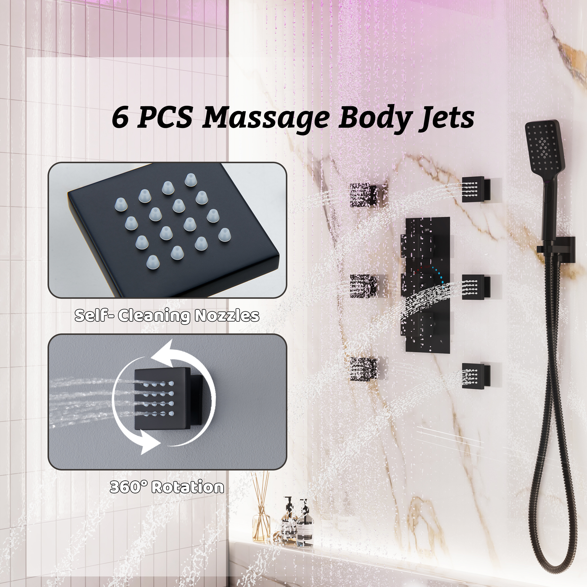 Thermostatic 4-Function LED Luxury Shower System with 12" Rainfall Showerhead