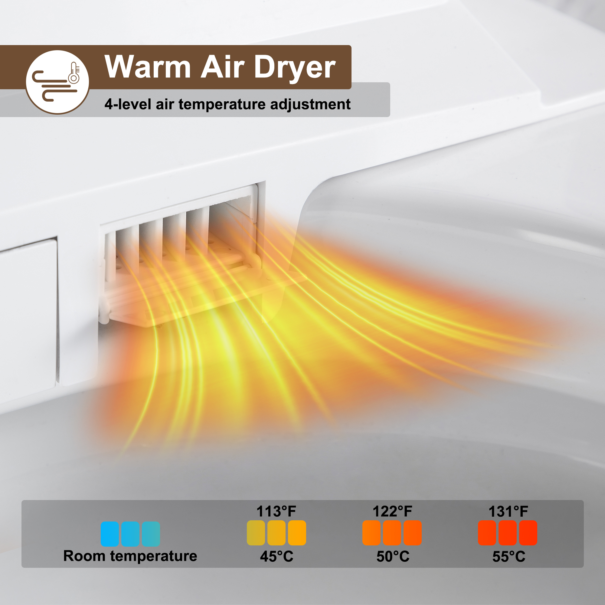 Smart Elongated Toilet with Built-in Heated Bidet Seat & Side Button