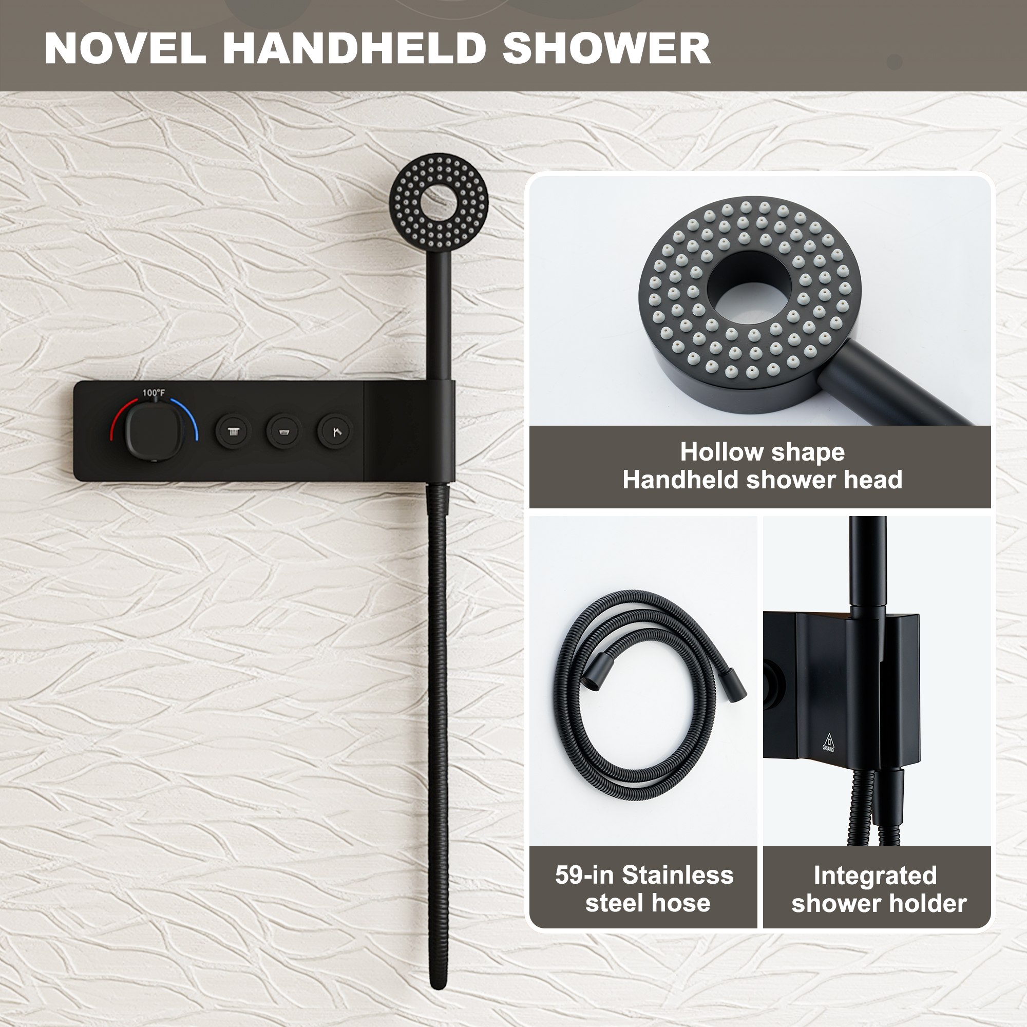 10-inch 3-Function Thermostatic Shower System with Neck Massage Jet