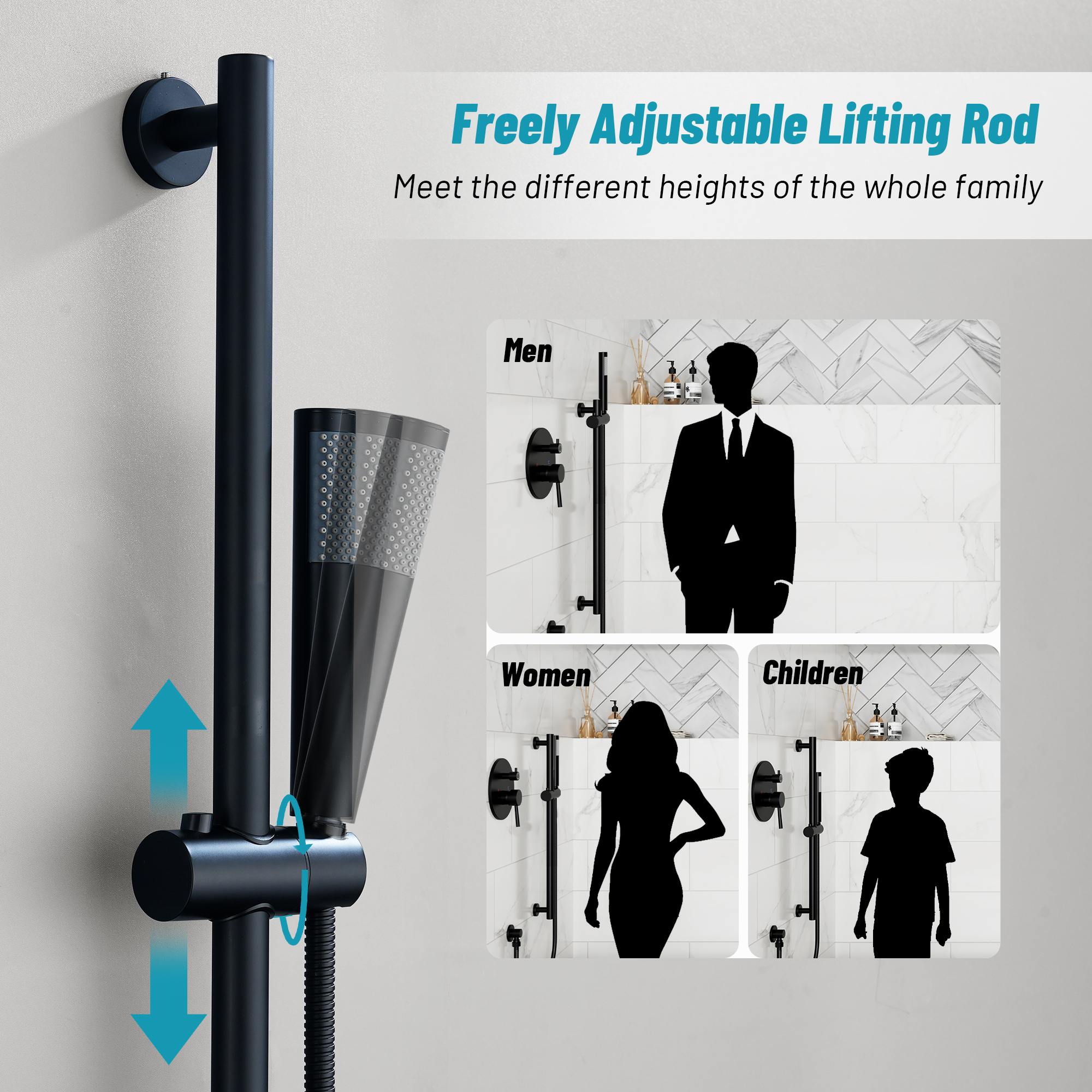 10-inch 3-Function Dual Shower Head System with 6 Position Settings & Slide Bar