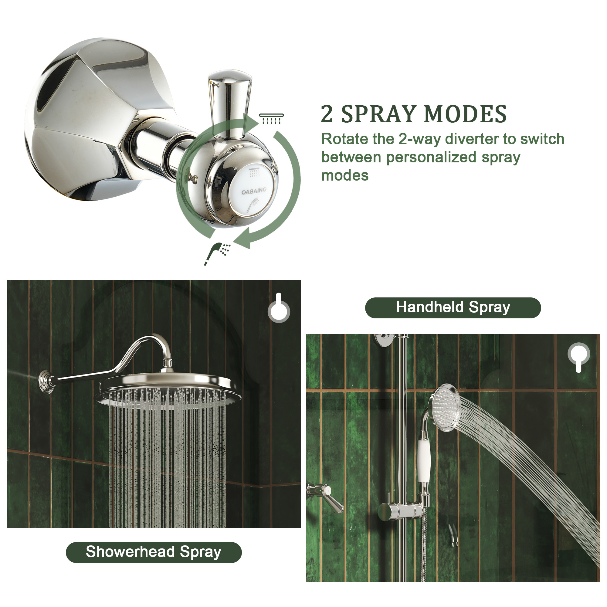Polished Nickel 2-Function Wall Mounted Shower System with Hand Shower - HEXAGON