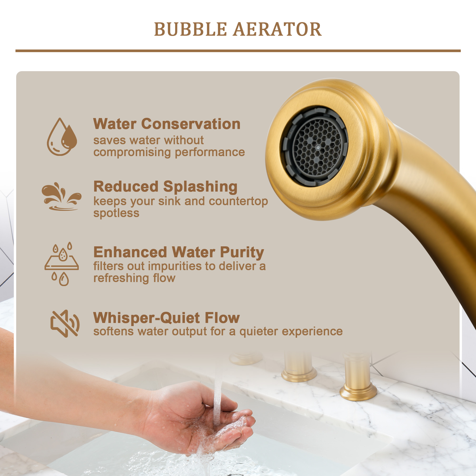 Cross Handles Brushed Gold Widespread Bathroom Faucet - DANUBE