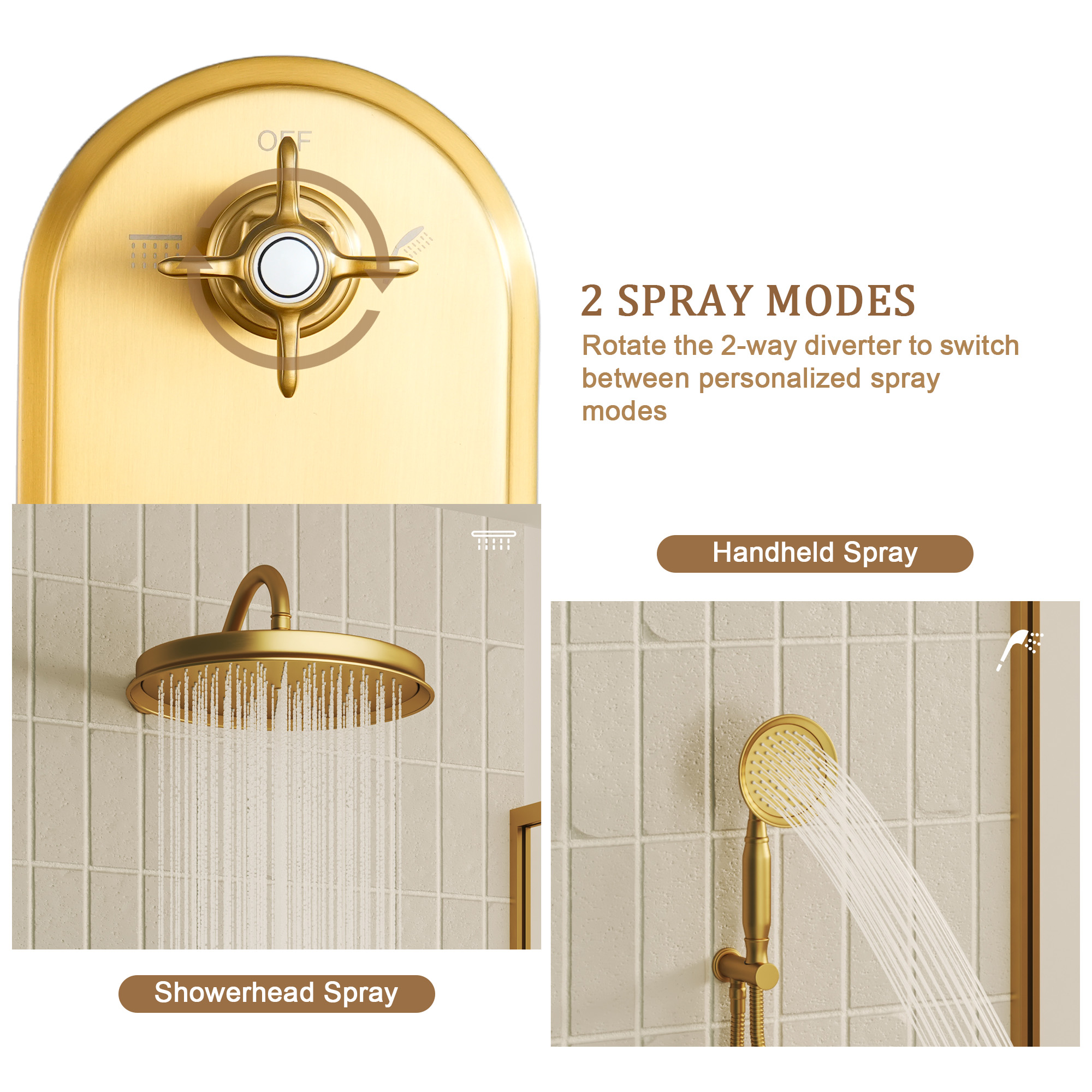 Brushed Gold Thermostatic Shower System with Handheld - DANUBE