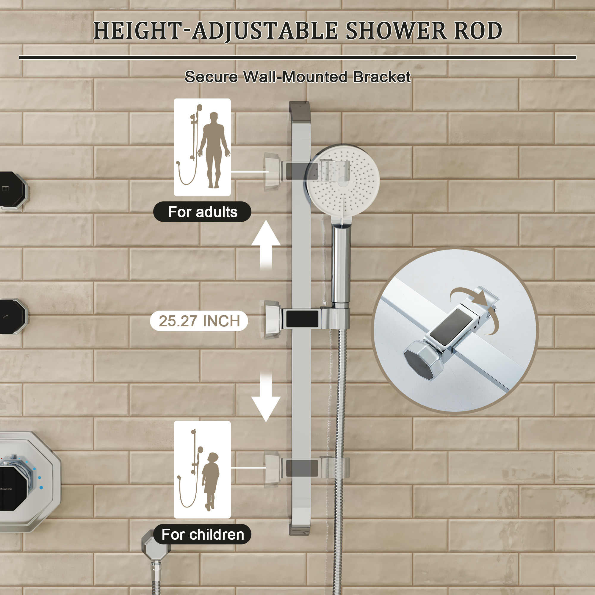 12" Rainfall Thermostatic Shower System with 3-Function Hand Shower - OCTAGON