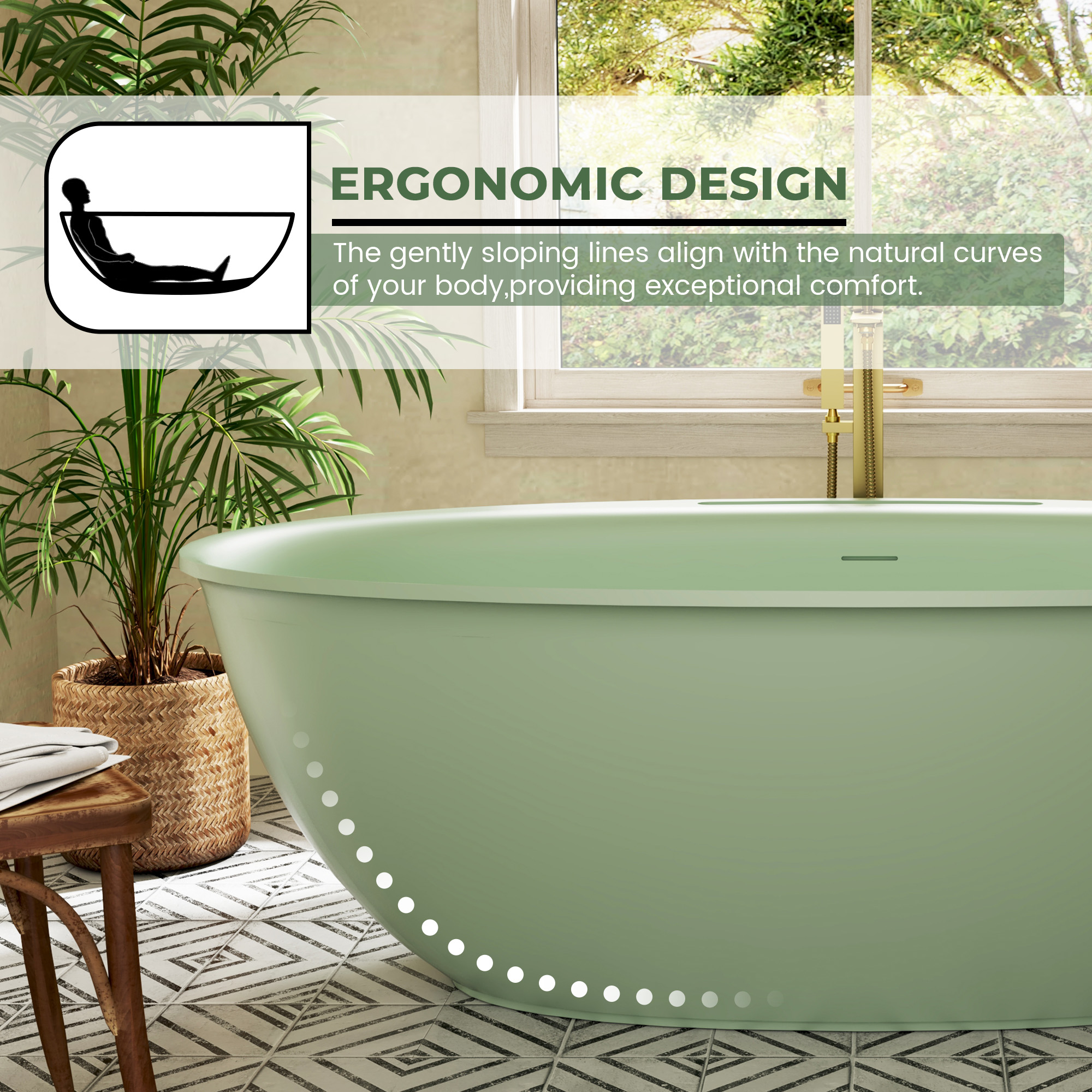 63"/67" Solid Surface Freestanding Matte Bathtub with Rim Towel Slot
