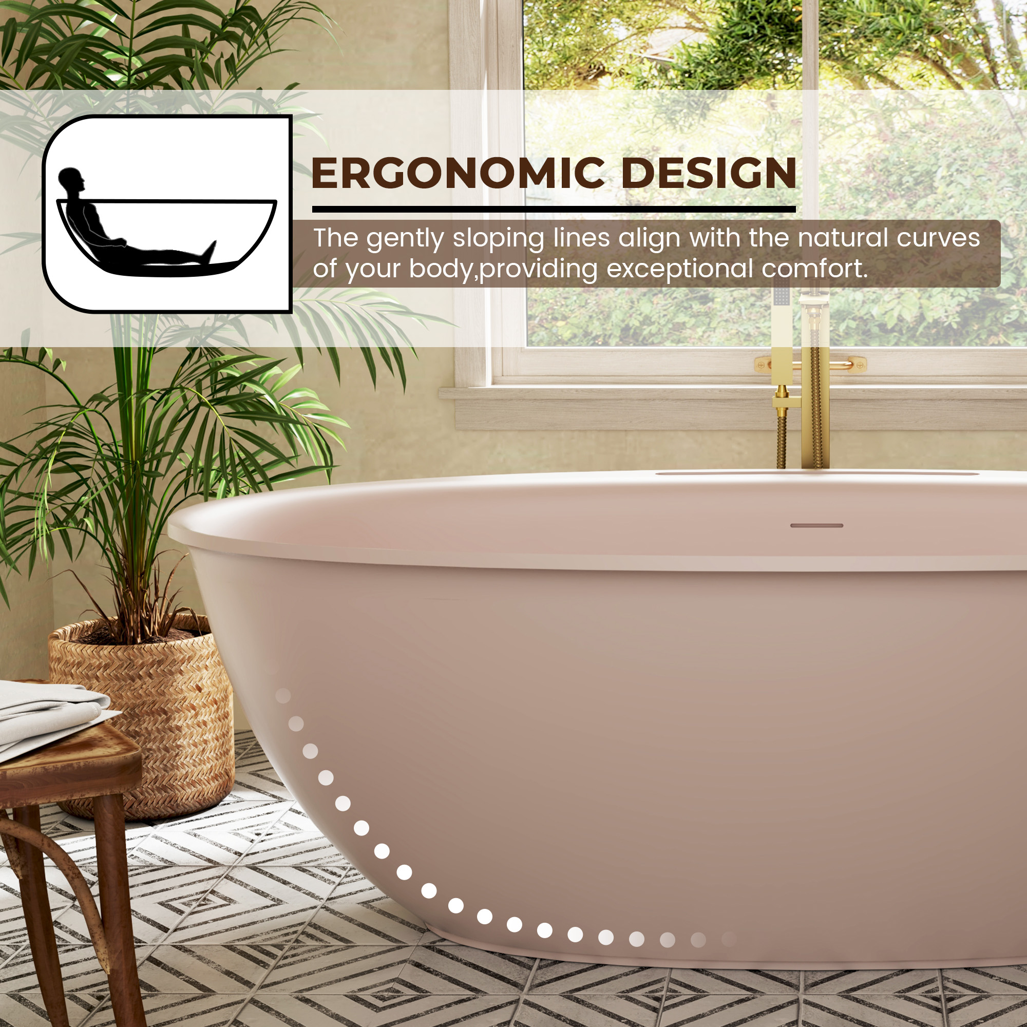 63"/67" Solid Surface Freestanding Matte Bathtub with Rim Towel Slot