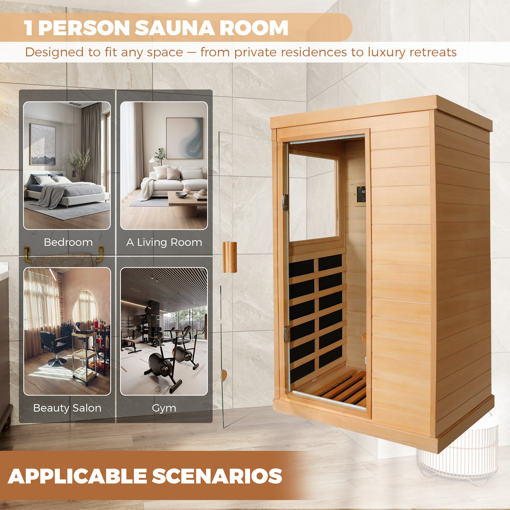 1-Person Indoor Infrared Sauna Room with Bluetooth & LED Light