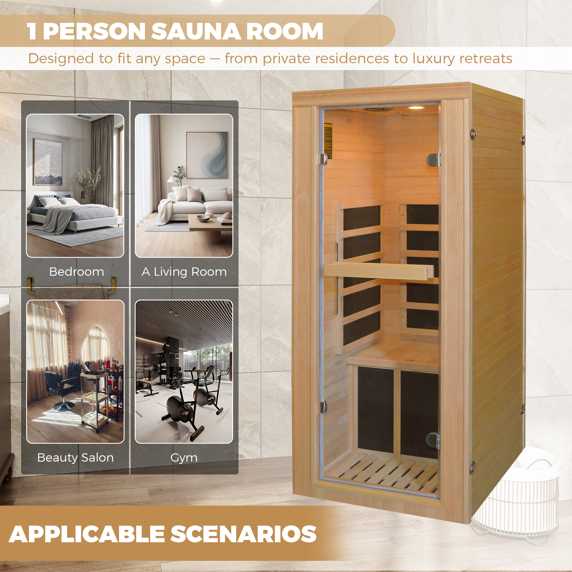 Single Person Far-Infrared Sauna Room with 5 Heating Plates for Home Wellness