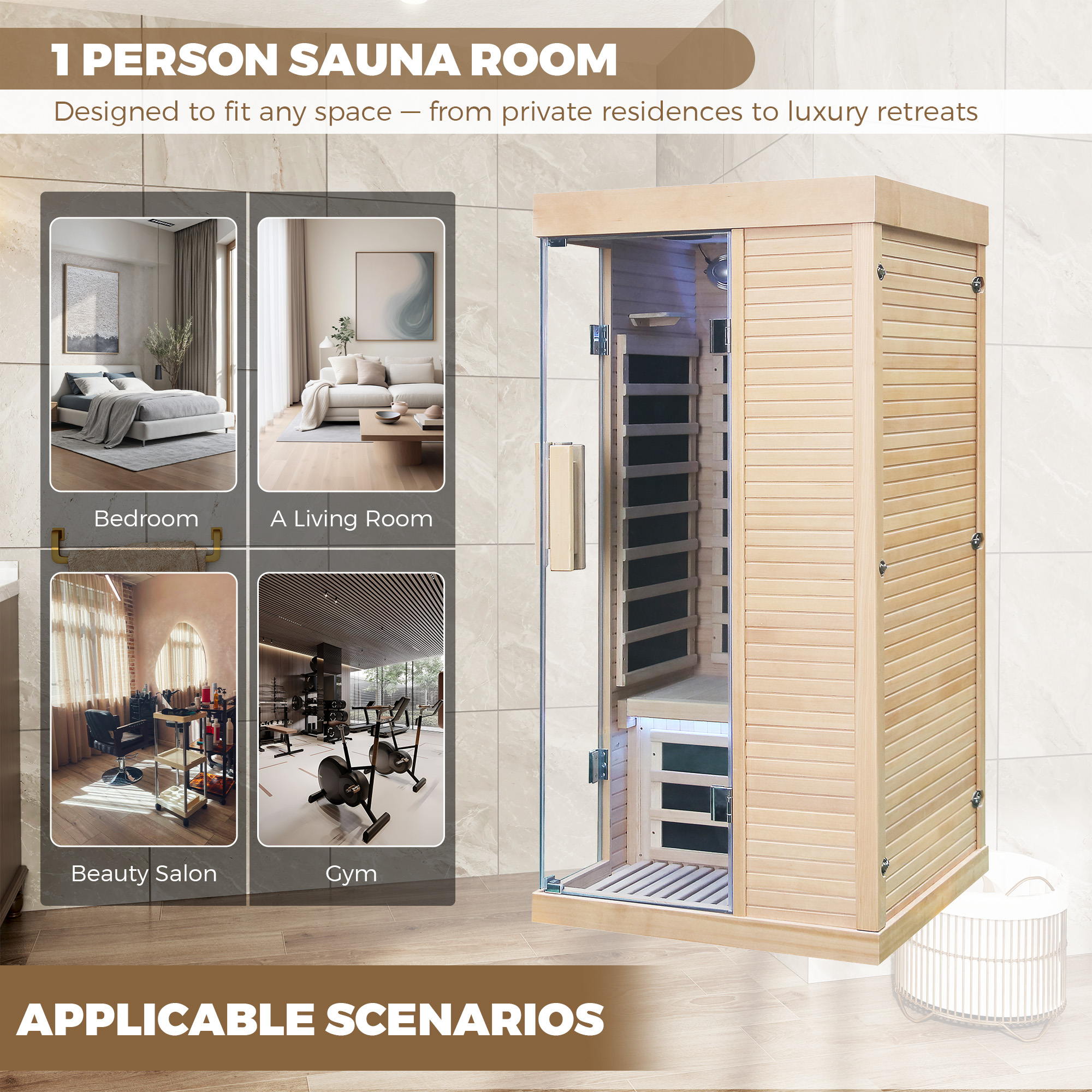 1-Person Home Infrared Sauna with Quick Assembly and Bluetooth Audio & LED Lights