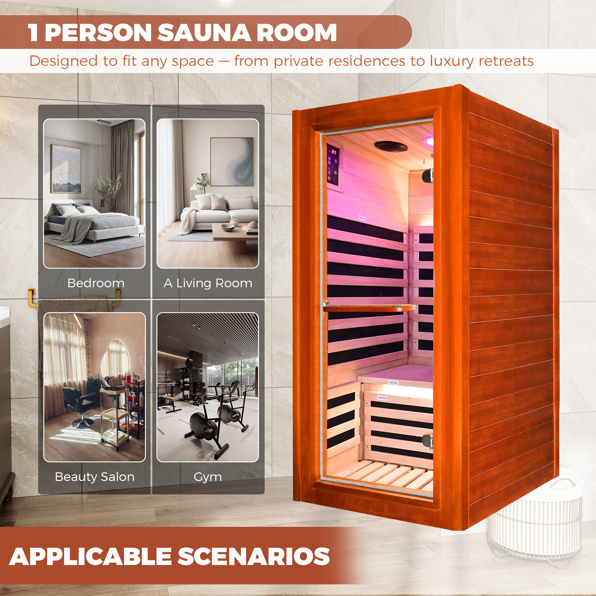 1-Person Infrared Sauna with Bluetooth Speakers and LED Reading Lights