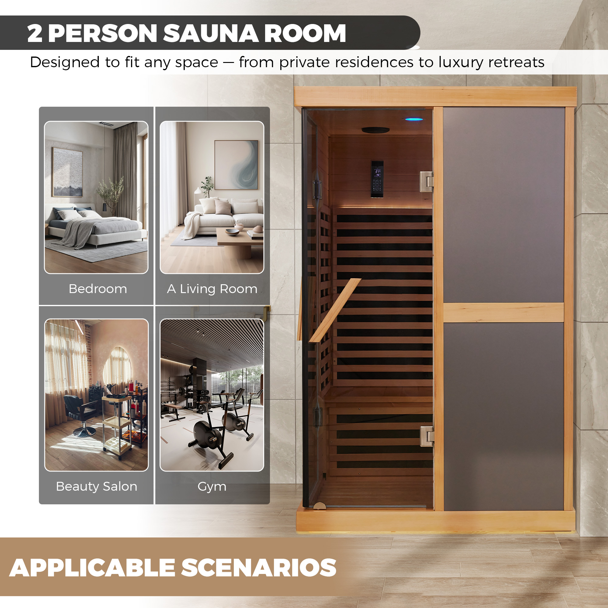 Hemlock Wood Double Person V-Shaped Infrared Sauna with Dual Glass Doors