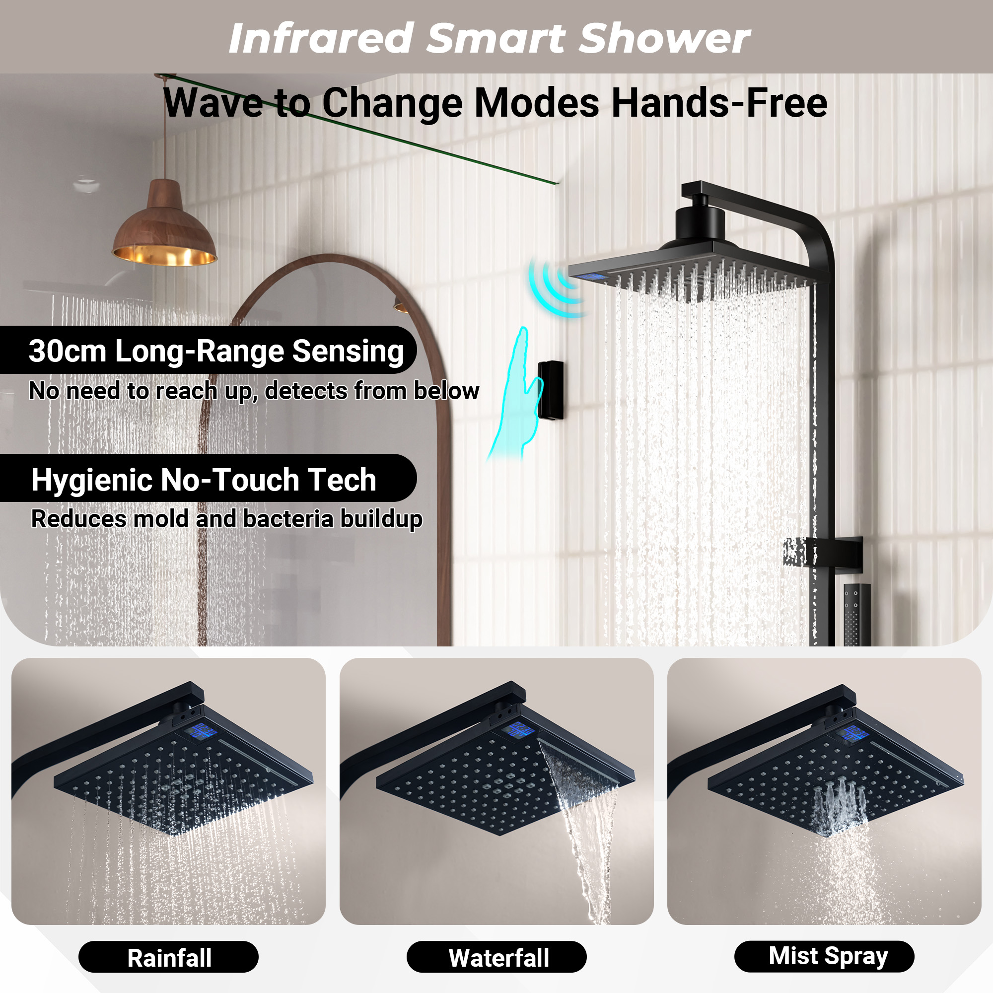 8.5-inch Pressure-Balanced Shower System with Digital Temperature Display