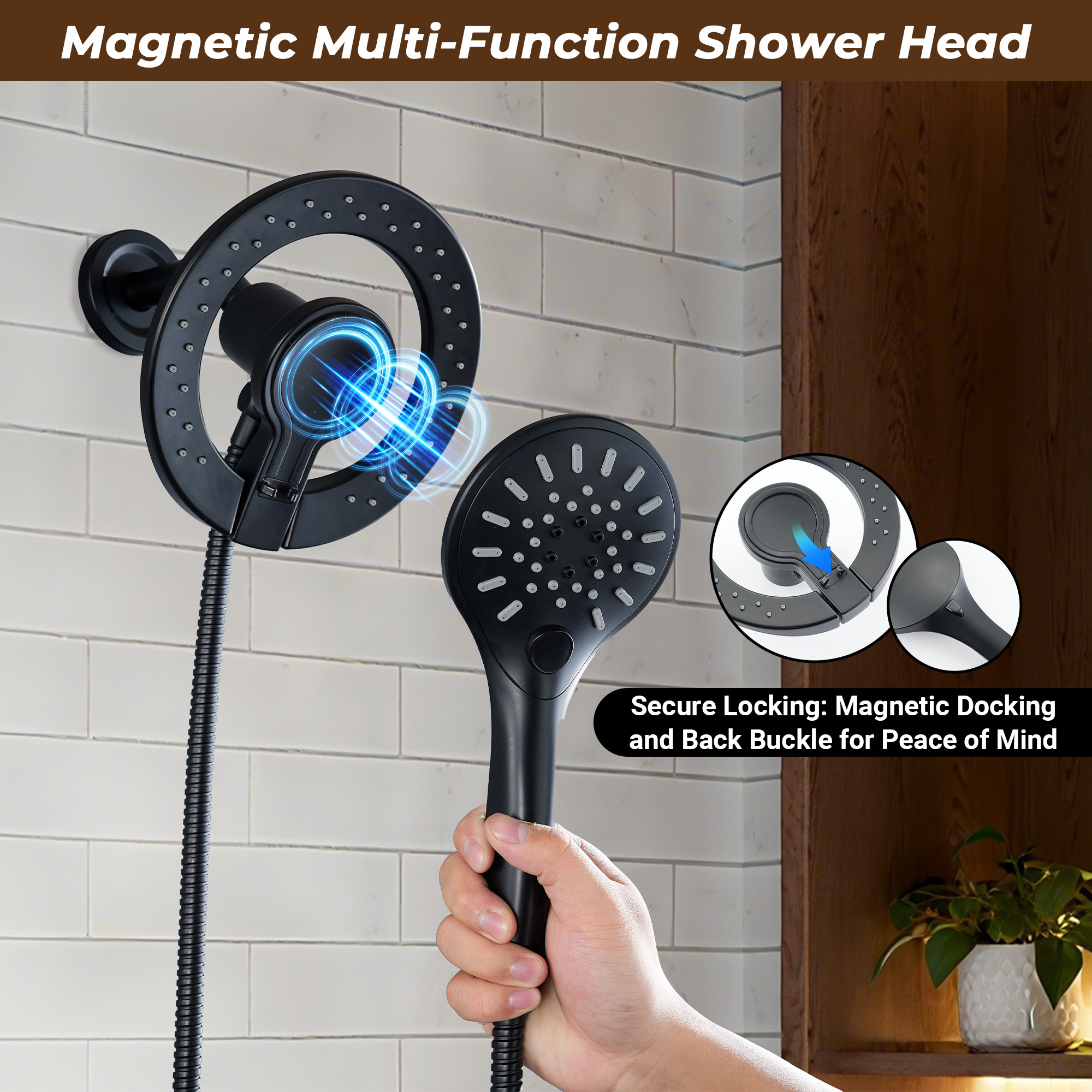 7-inch Magnetic Dual Shower System with 3-Function Hand Shower