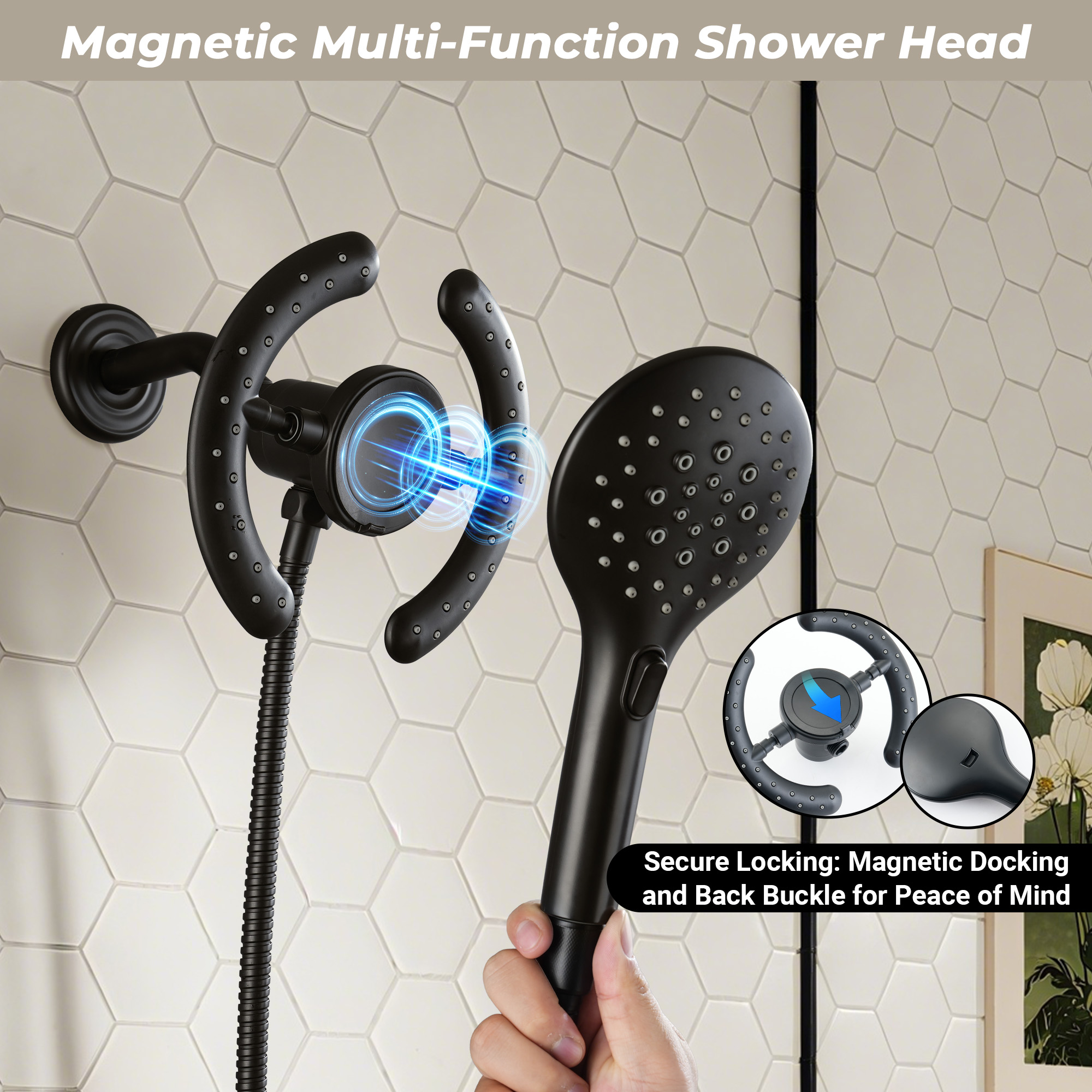 7-inch Magnetic Shower Kit with 3-Function Handheld Shower