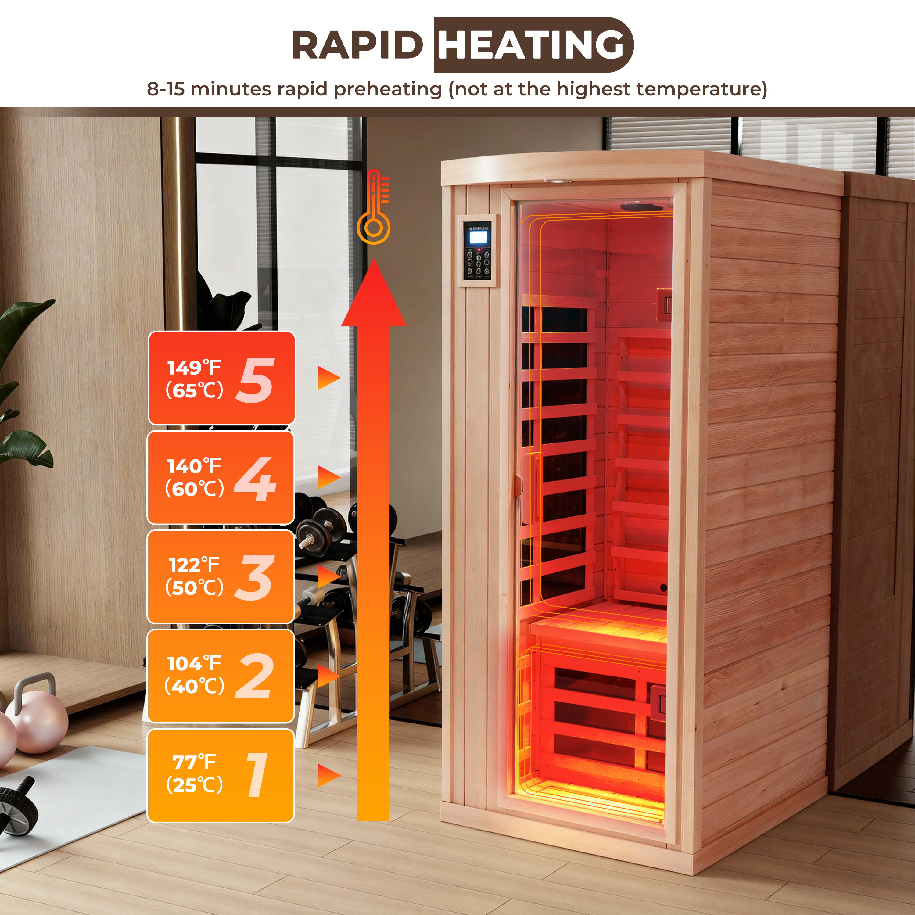 1-Person Low-EMF Hemlock Infrared Sauna with Bluetooth & Lights