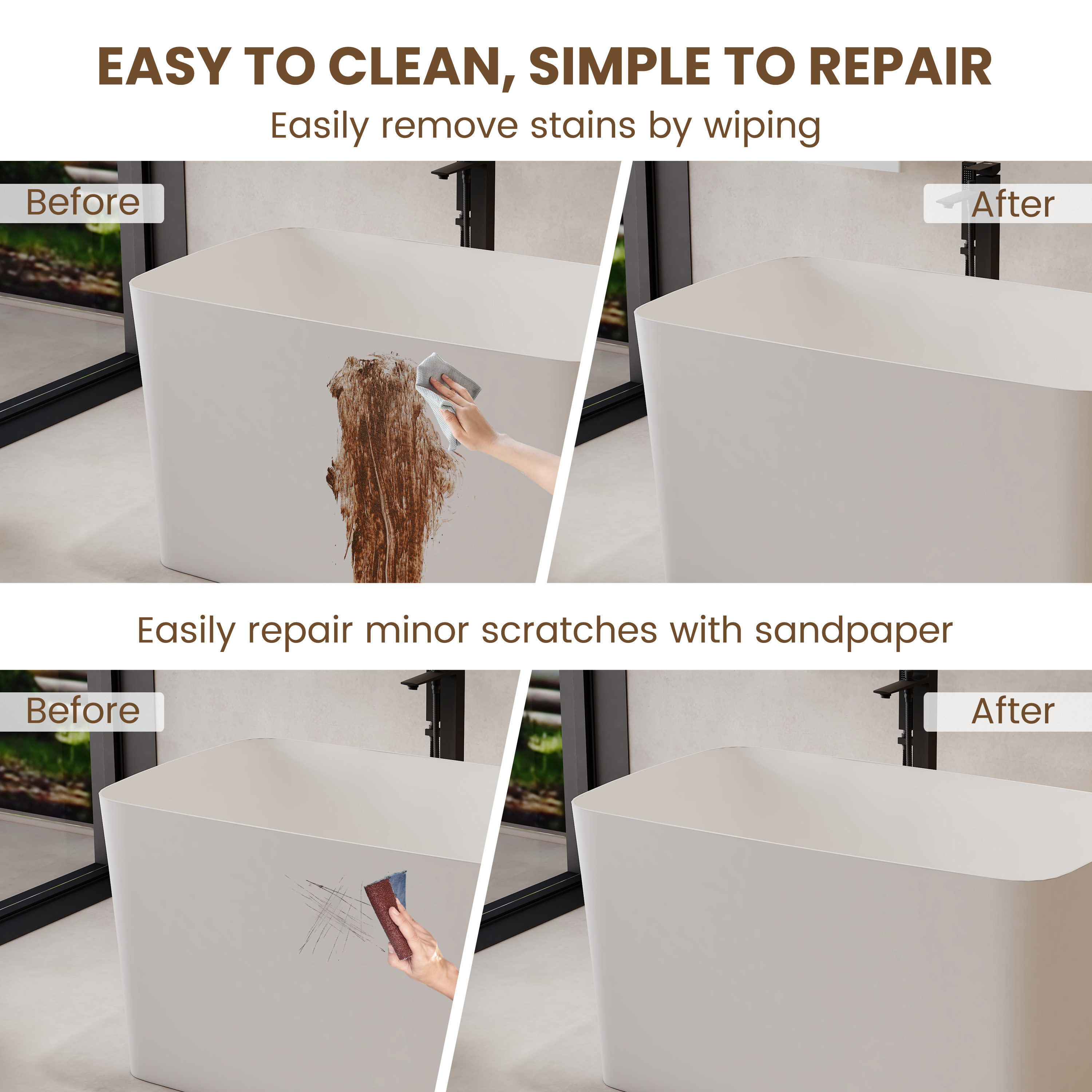 47" Compact Solid Surface Freestanding Bathtub with Mini-Seat Design - Gridley