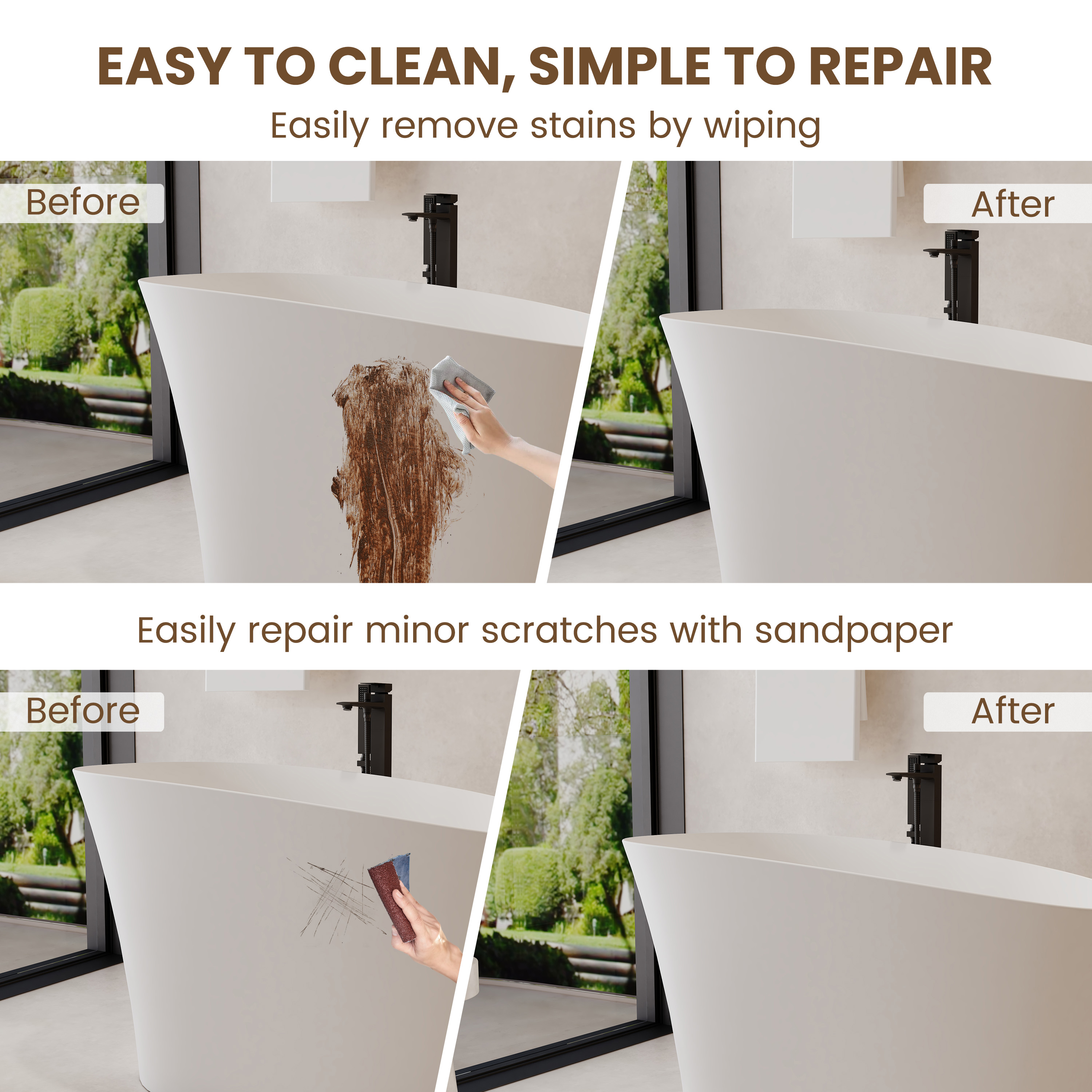 51" Solid Surface Freestanding Bathtub with Raised Edge and Built-in Mini Seat - Crestone