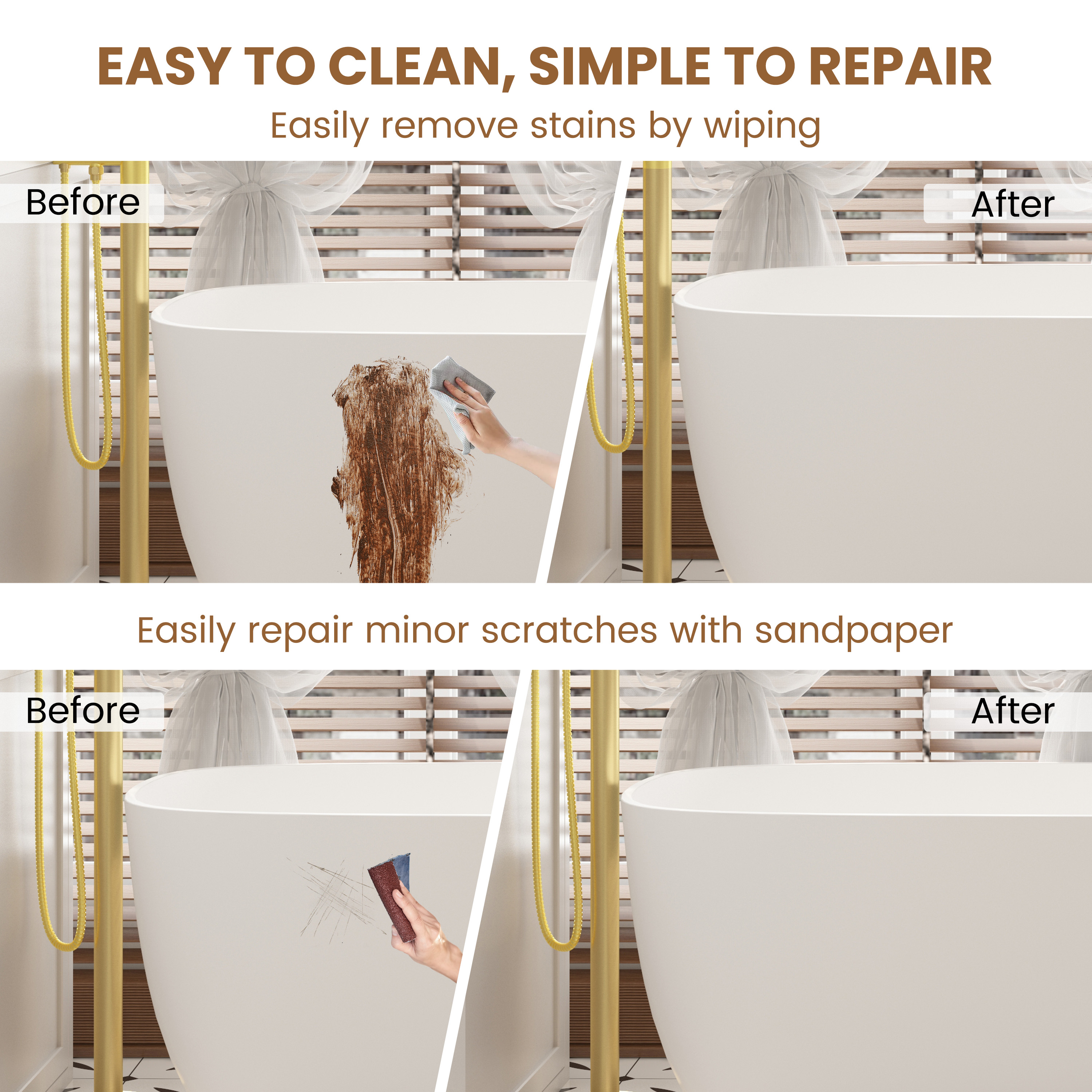 67" Matte White Solid Surface Stone Adult Freestanding Soaking Tub with Raised Pedestal - Gridley