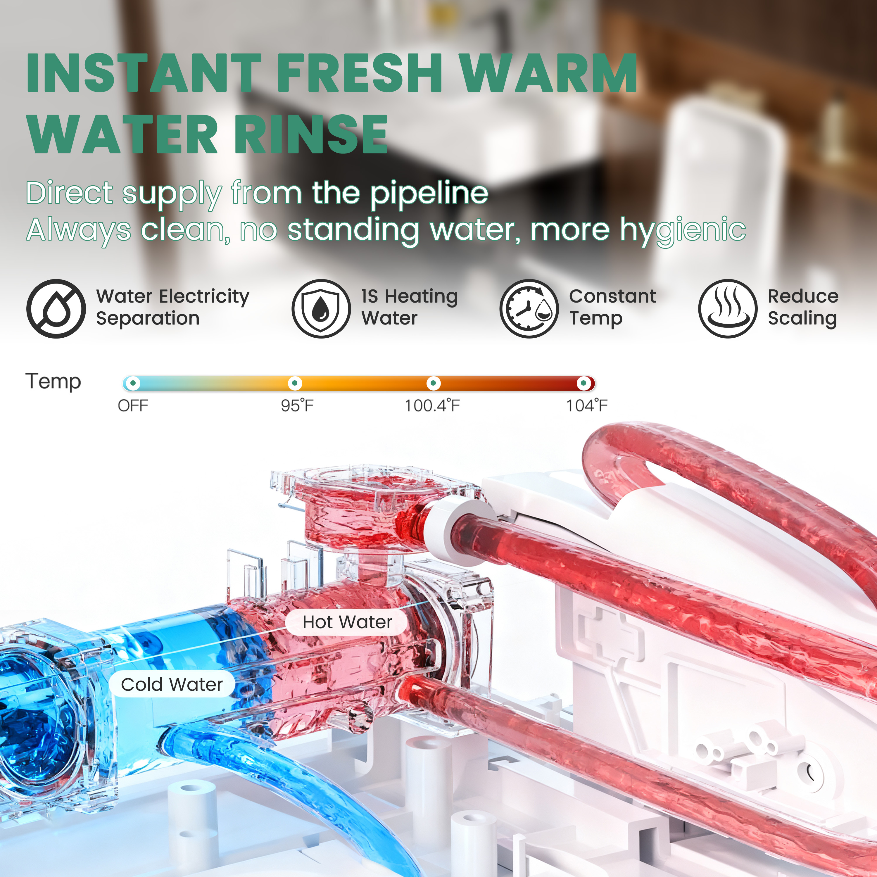 Elongated White Square-Shaped Tankless Smart Bidet Toilet