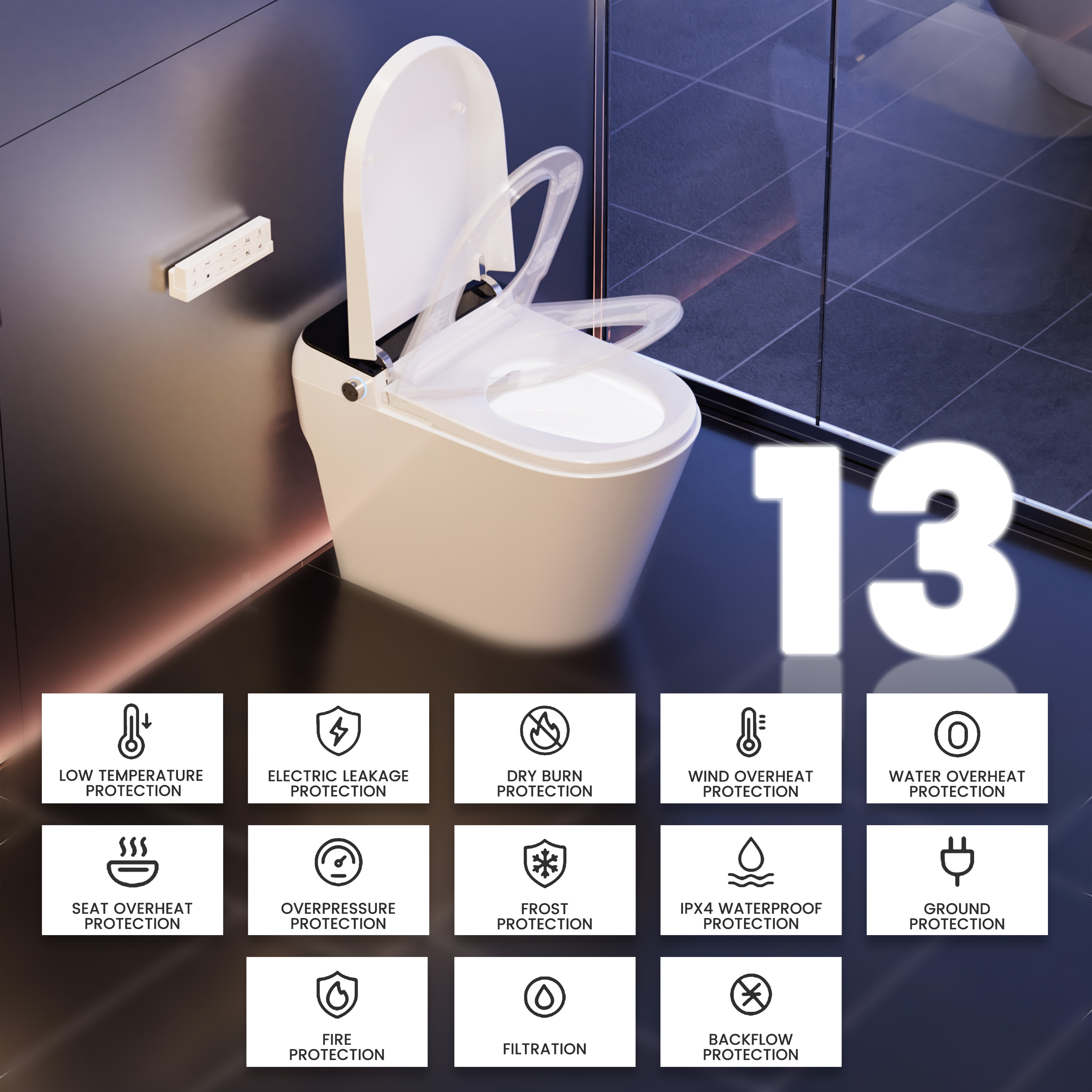 Elongated White Ceramic Tankless Smart Bidet Toilet with Remote Control