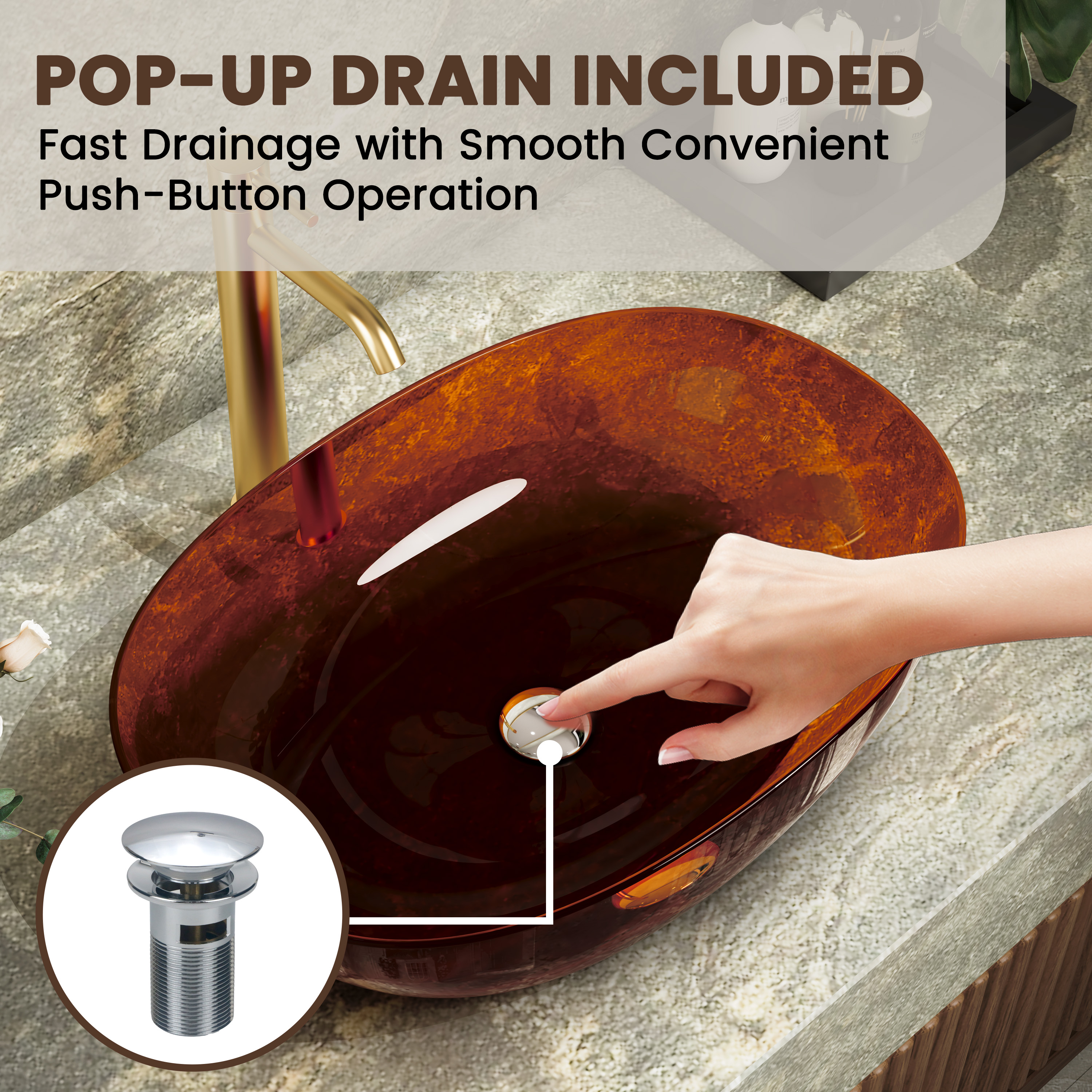 22" Oval Transparent Countertop Resin Bathroom Vessel Sink