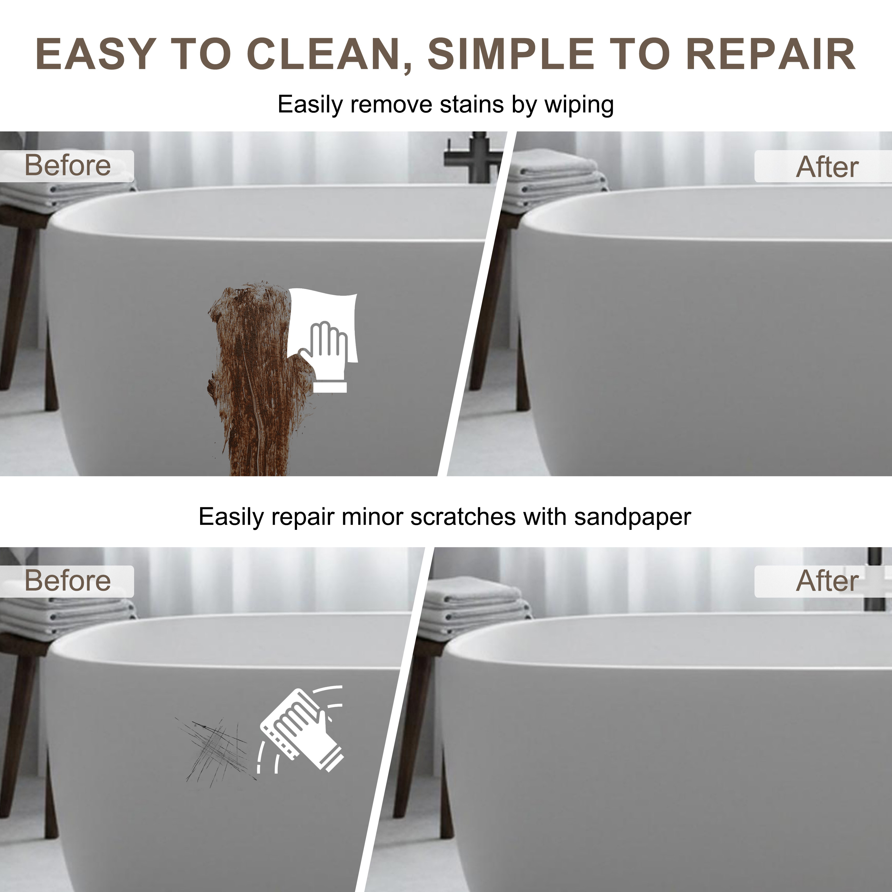 47"/51" Freestanding Stone Resin Soaking Bathtub with Heat Retention