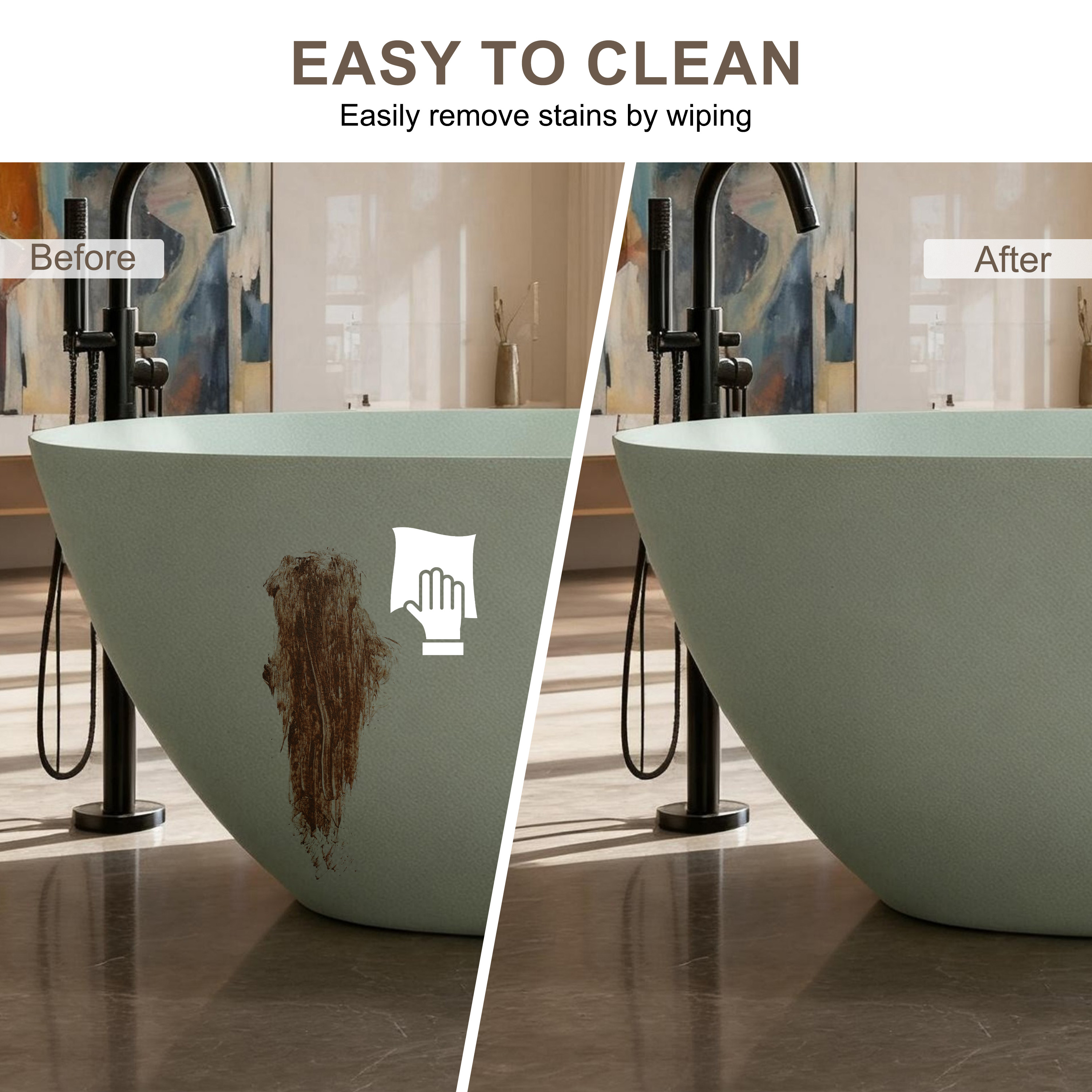 57"/61"/65"/69" Minimalist Solid Surface Freestanding Bathtub in Pine Crest and Shadow Whisper