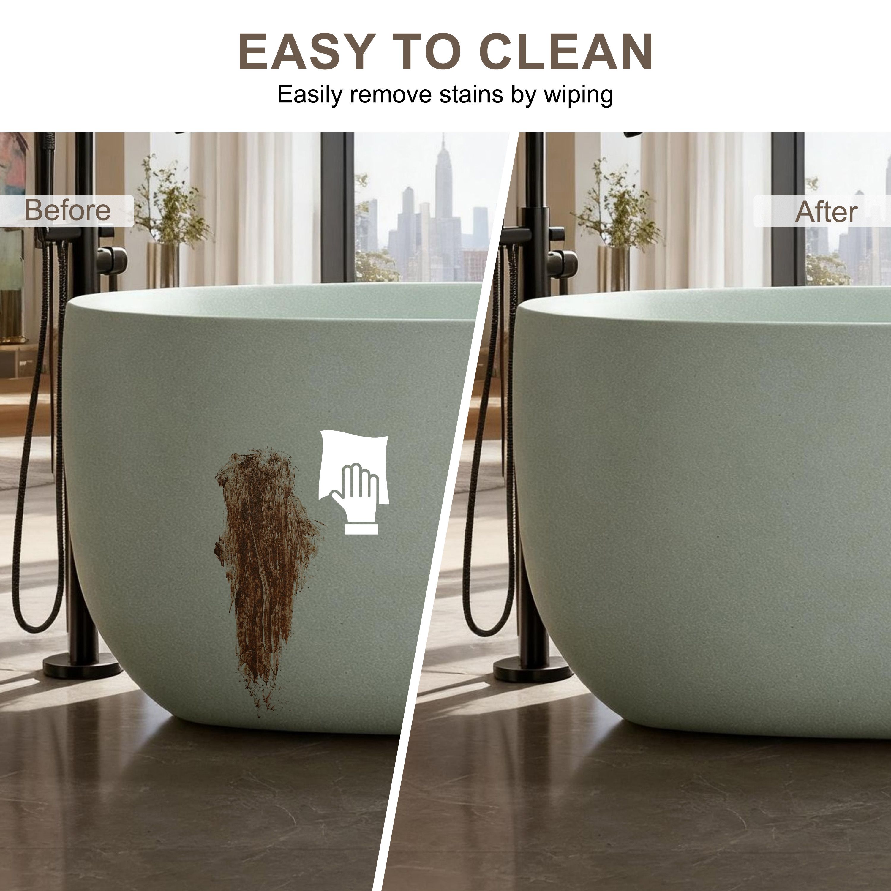 51" Freestanding Stone Resin Soaking Tub with Smooth Hand-Polished Surface, Pine Crest, Shadow Whisper