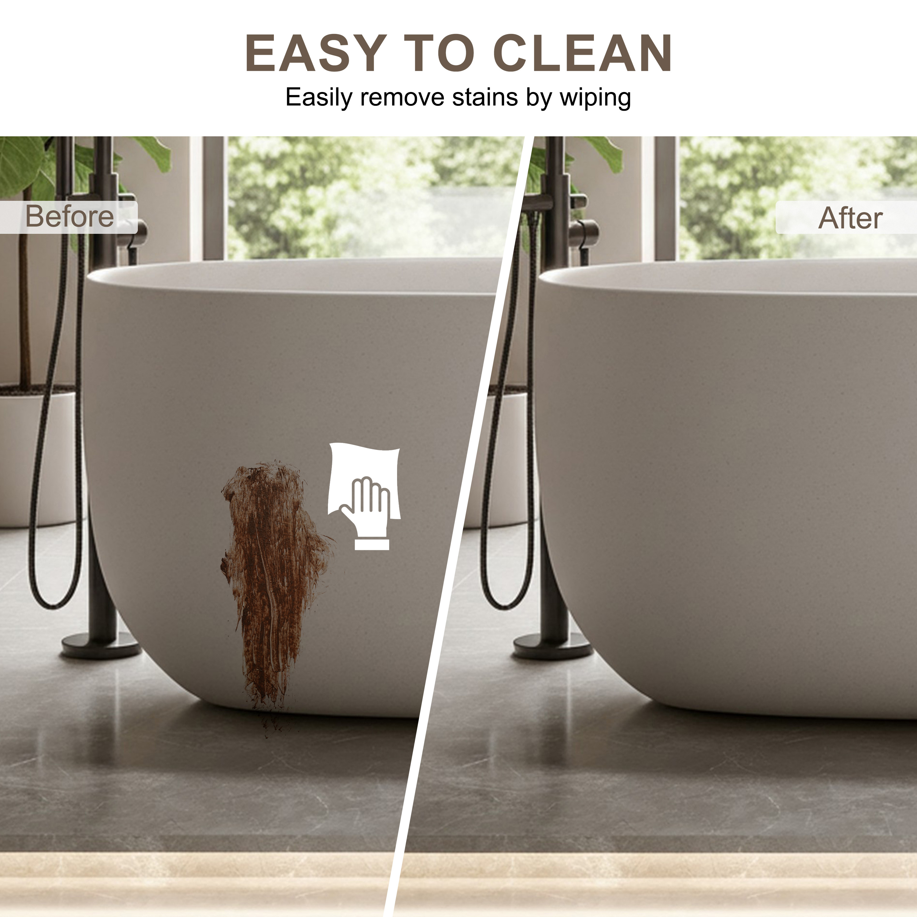 51" Freestanding Stone Resin Soaking Tub with Smooth Hand-Polished Surface, Pine Crest, Shadow Whisper