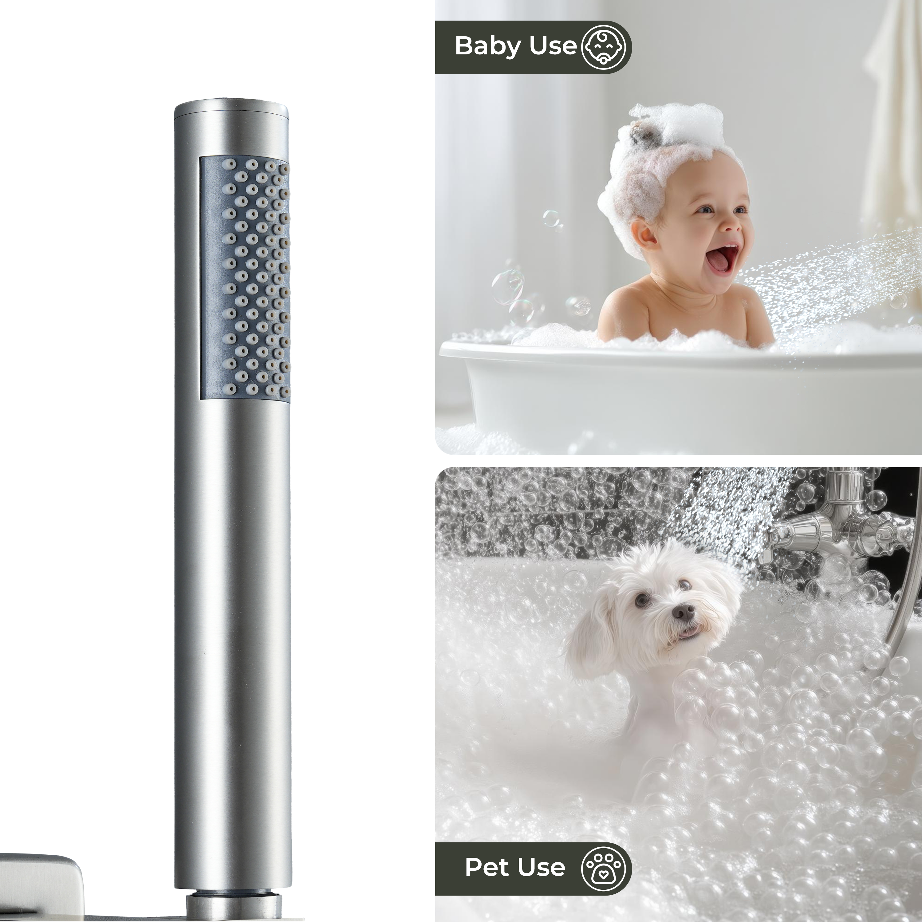 Round Stainless Steel Handheld Shower Head with Anti-Clog Nozzles